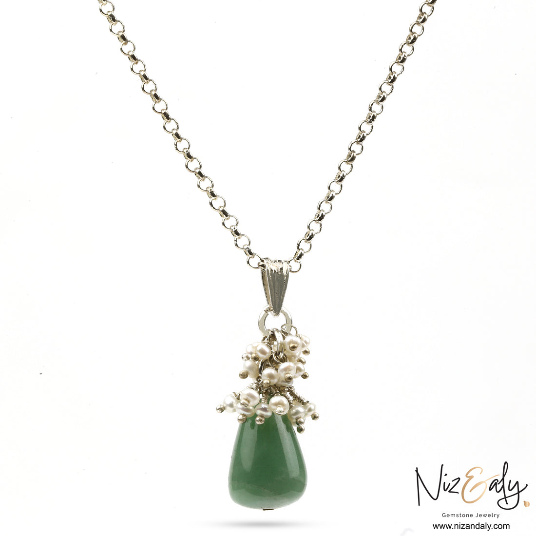 Dainty Aventurine and Pearl Drop Pendant