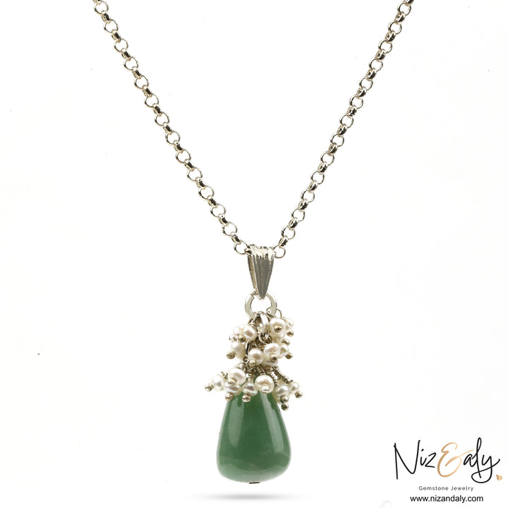 Dainty Aventurine and Pearl Drop Pendant