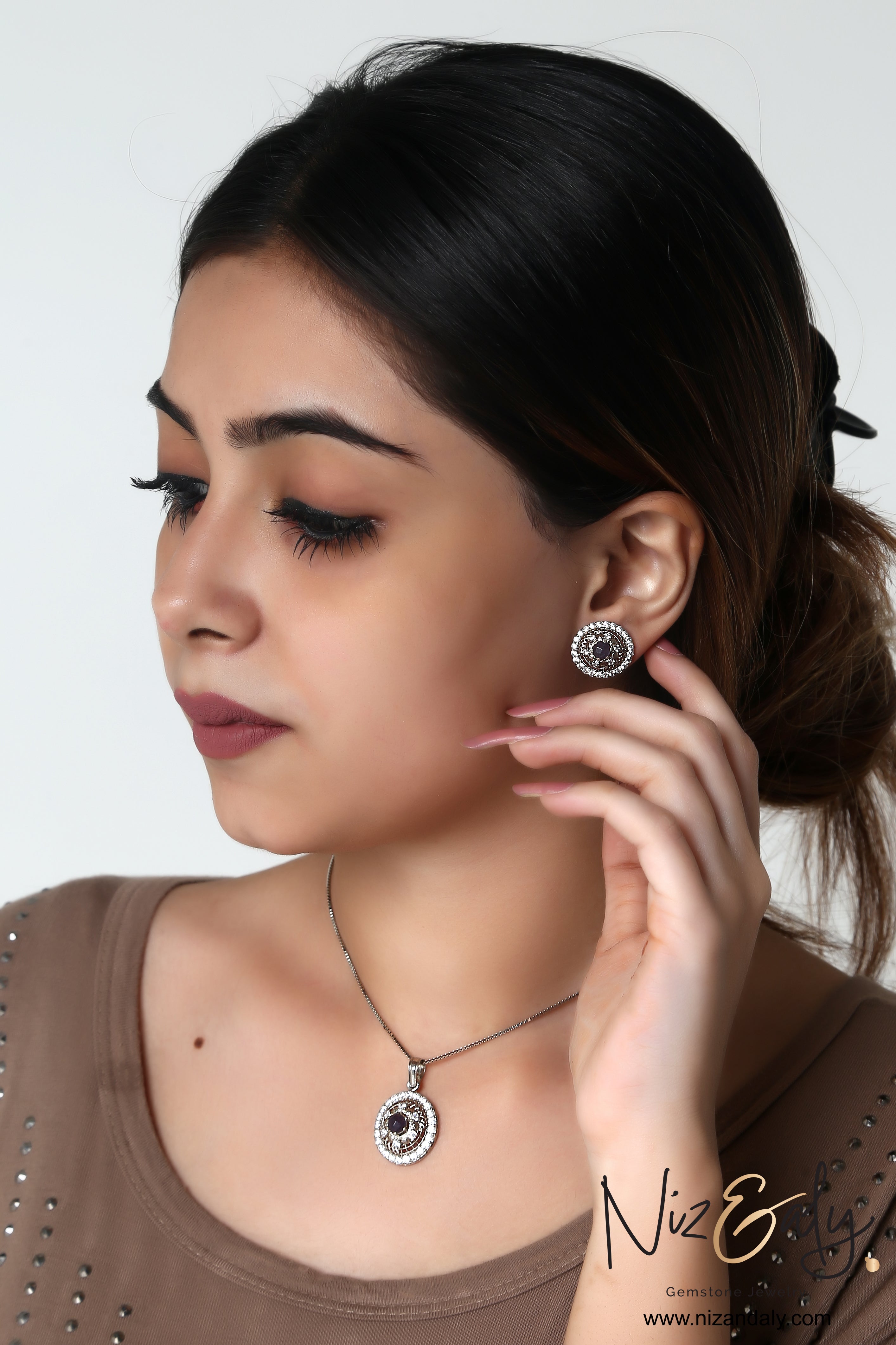 Amethyst and White fire Pendant Set