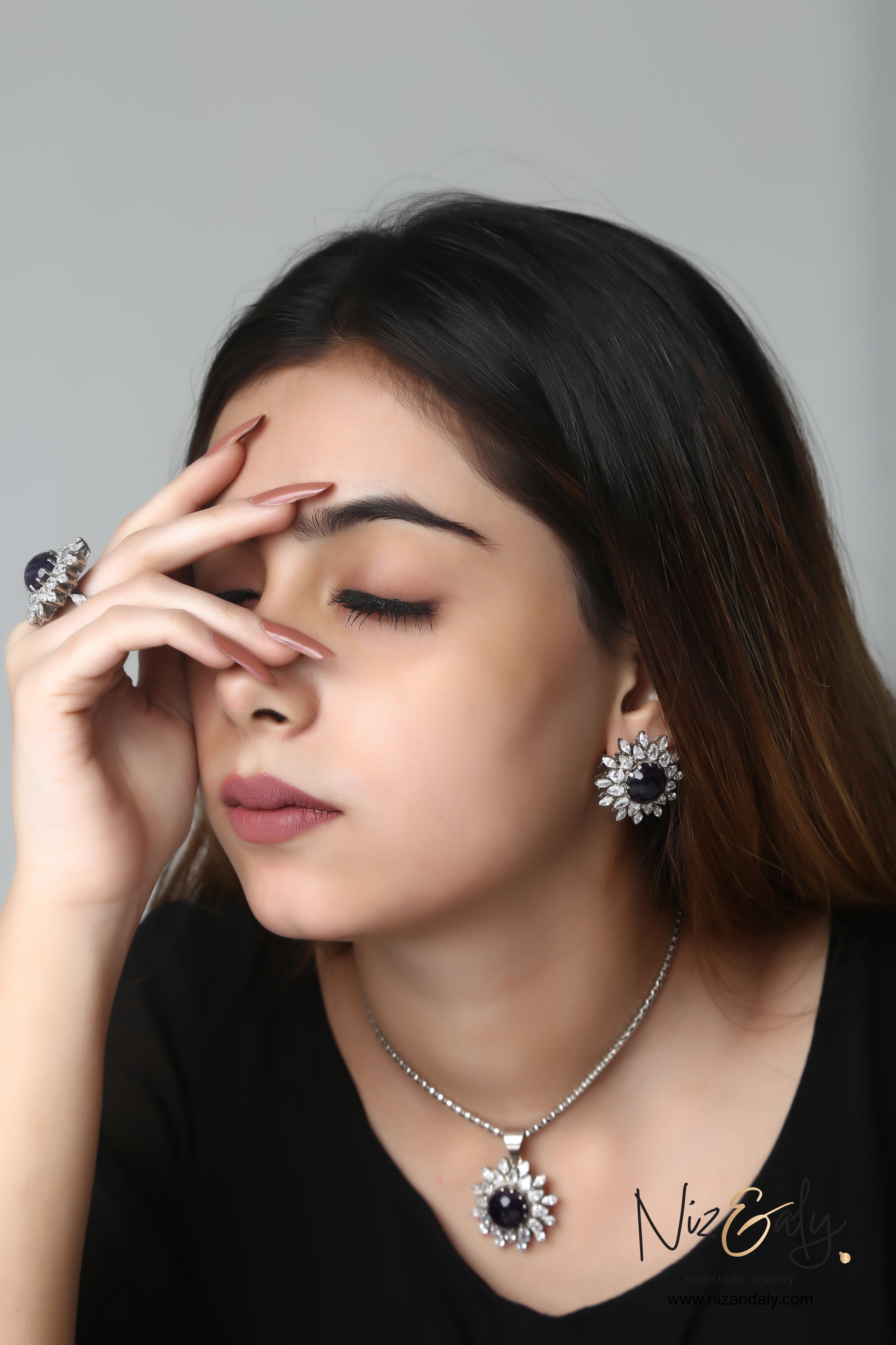 Mystic Shadows: Dark Amethyst Pendant Set Collection
