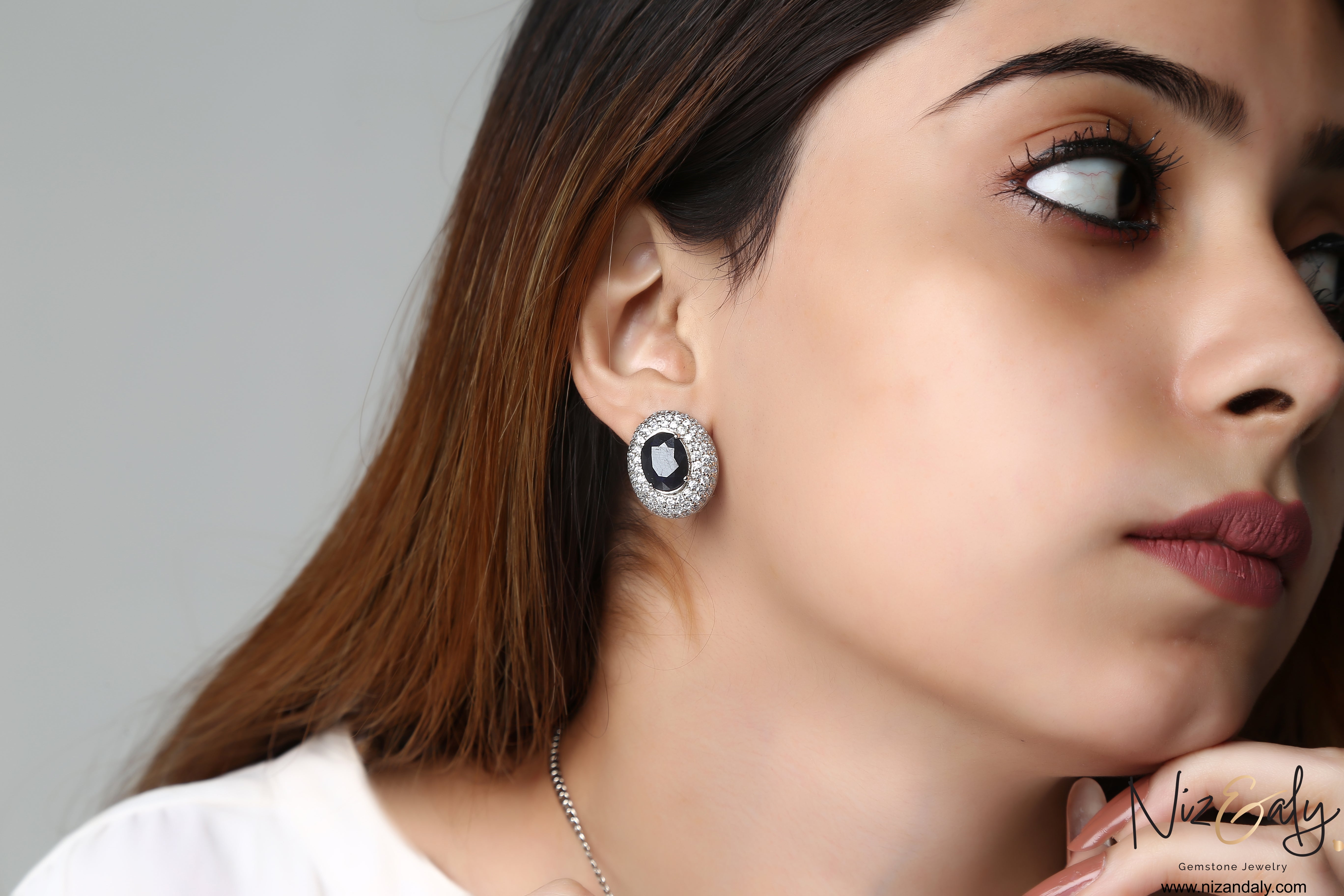 Blue Sapphire Pendant and Ear Stud Set