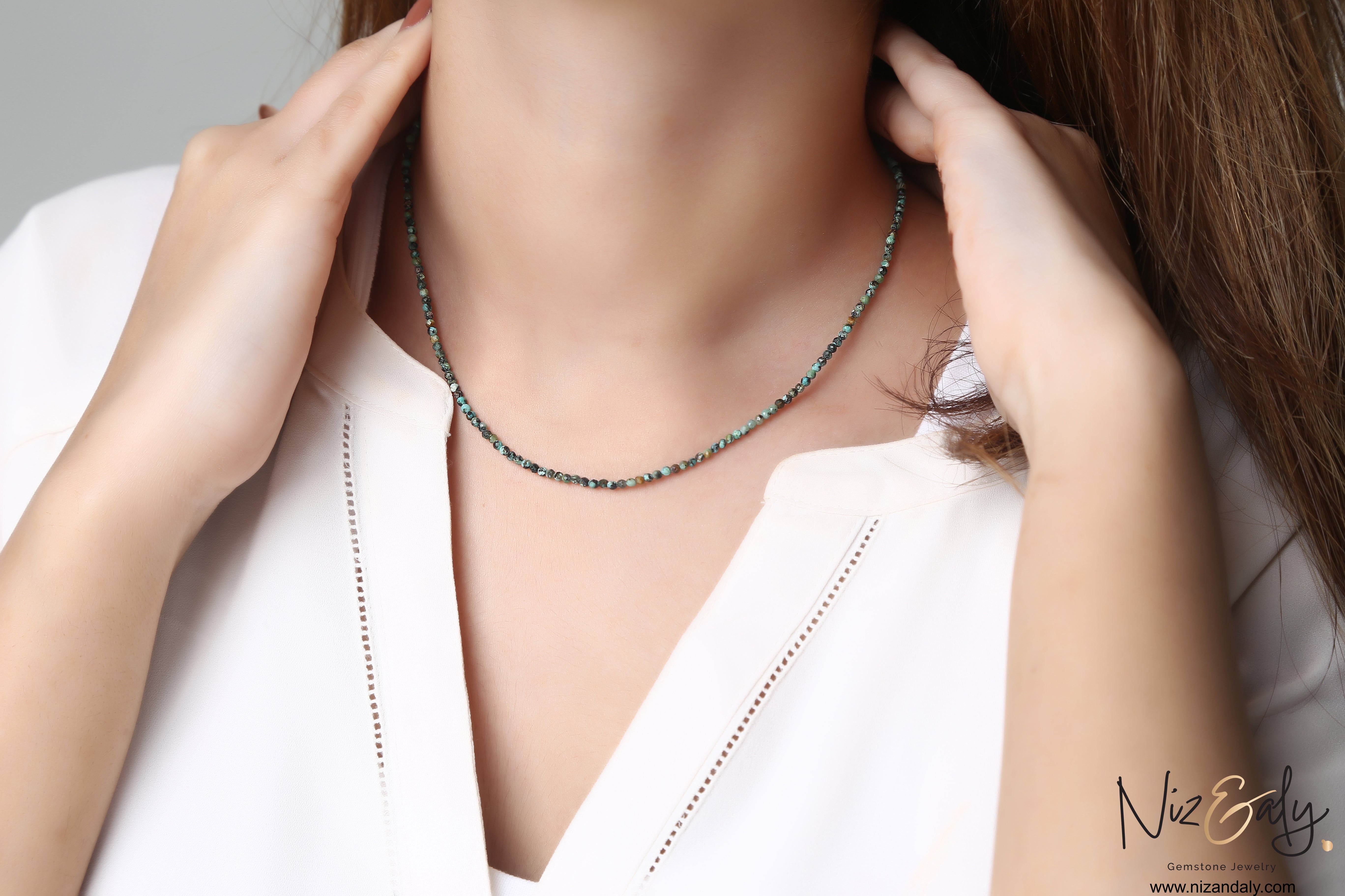 Dainty Faceted African Turquoise 16" 2mm  String Necklace