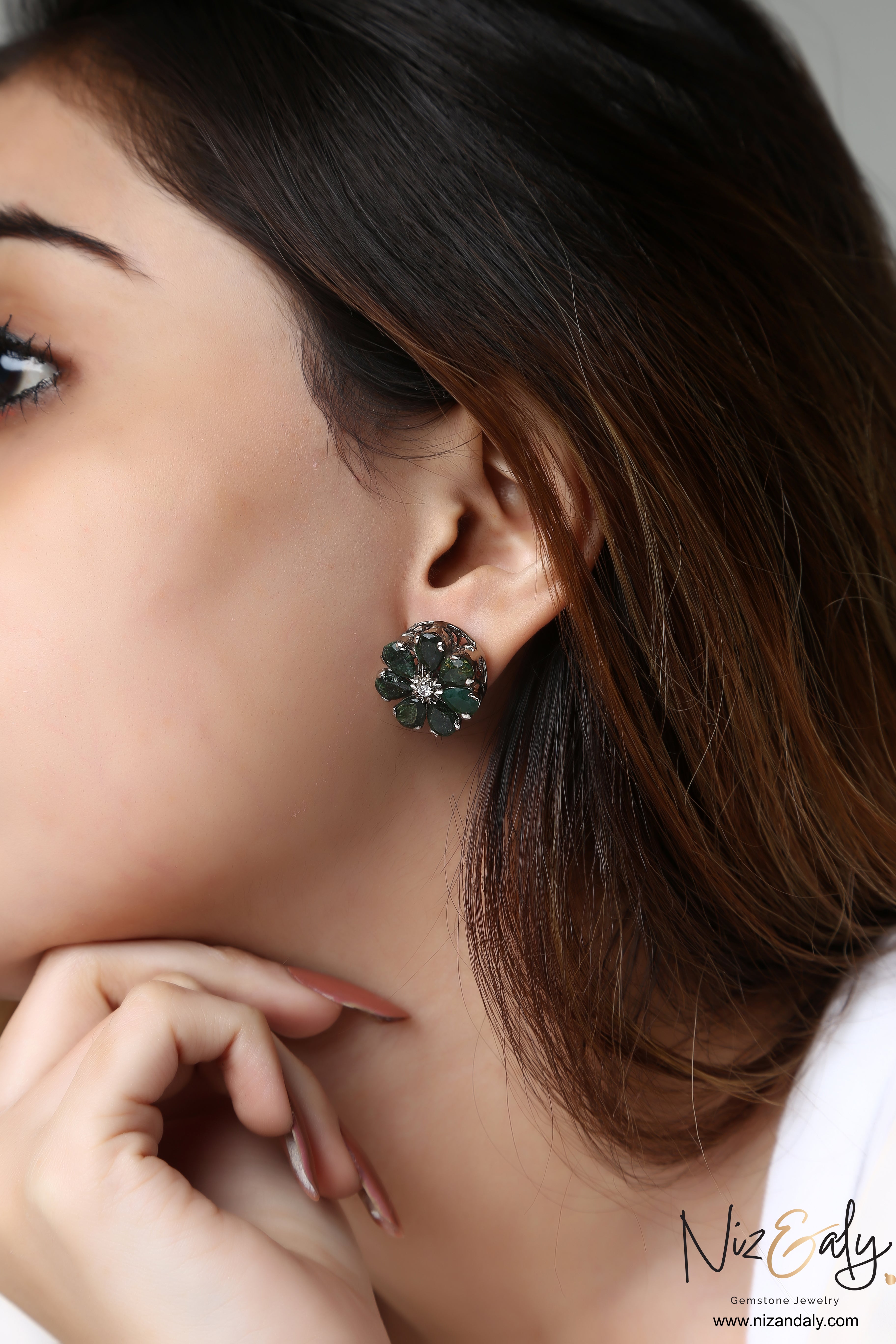 Green Chrysoprase Flower Ear Stud