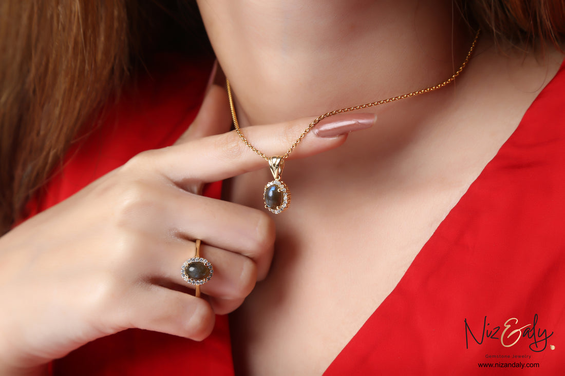 Oval Dainty  Fire Labradorite Pendant Set Gold plated on 925 Silver