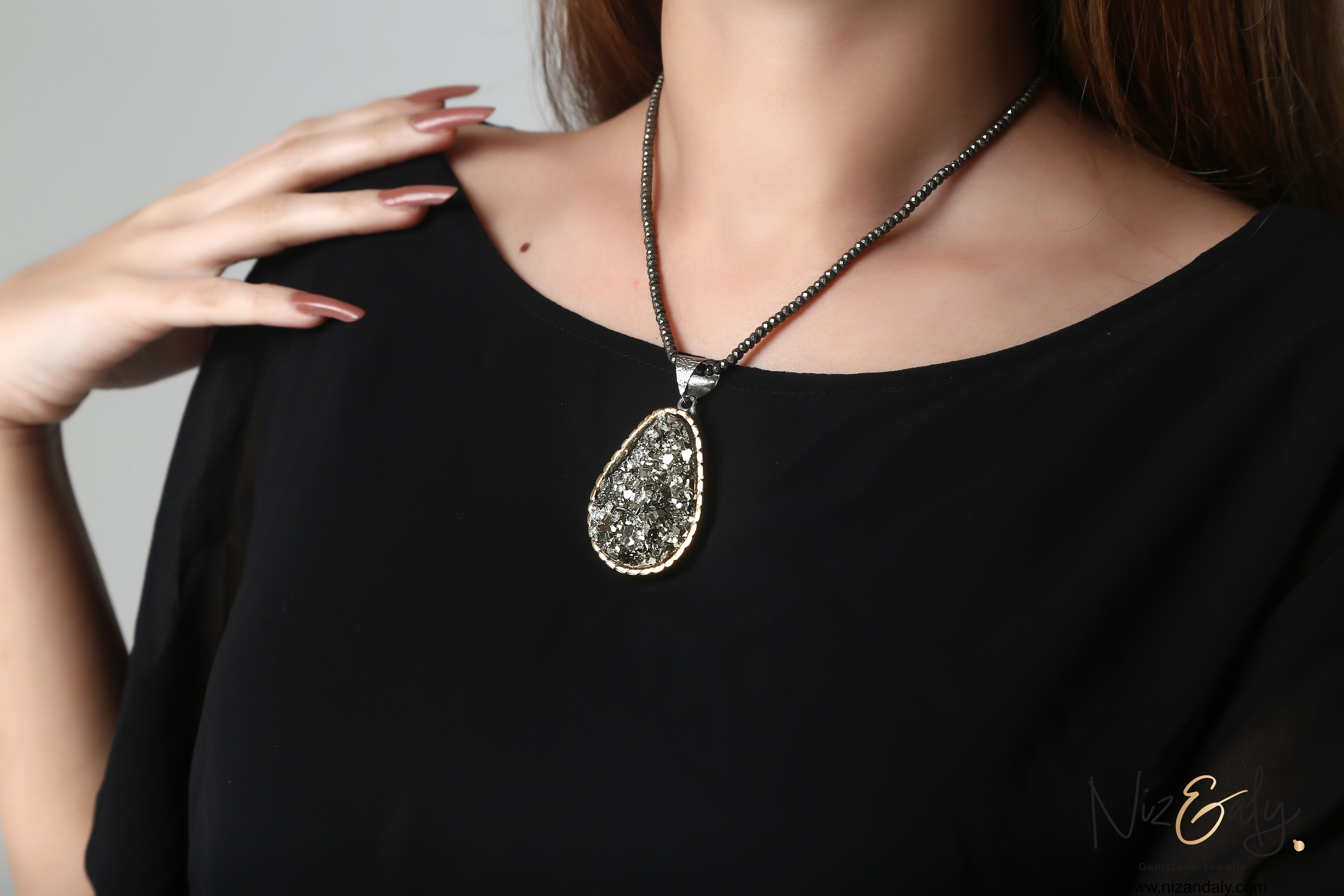 Gold O' Natural Pyrite Pendant in  Faceted Pyrite Bead String