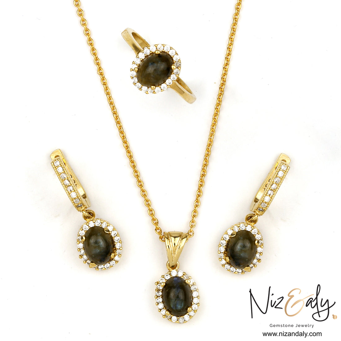 Oval Dainty  Fire Labradorite Pendant Set Gold plated on 925 Silver