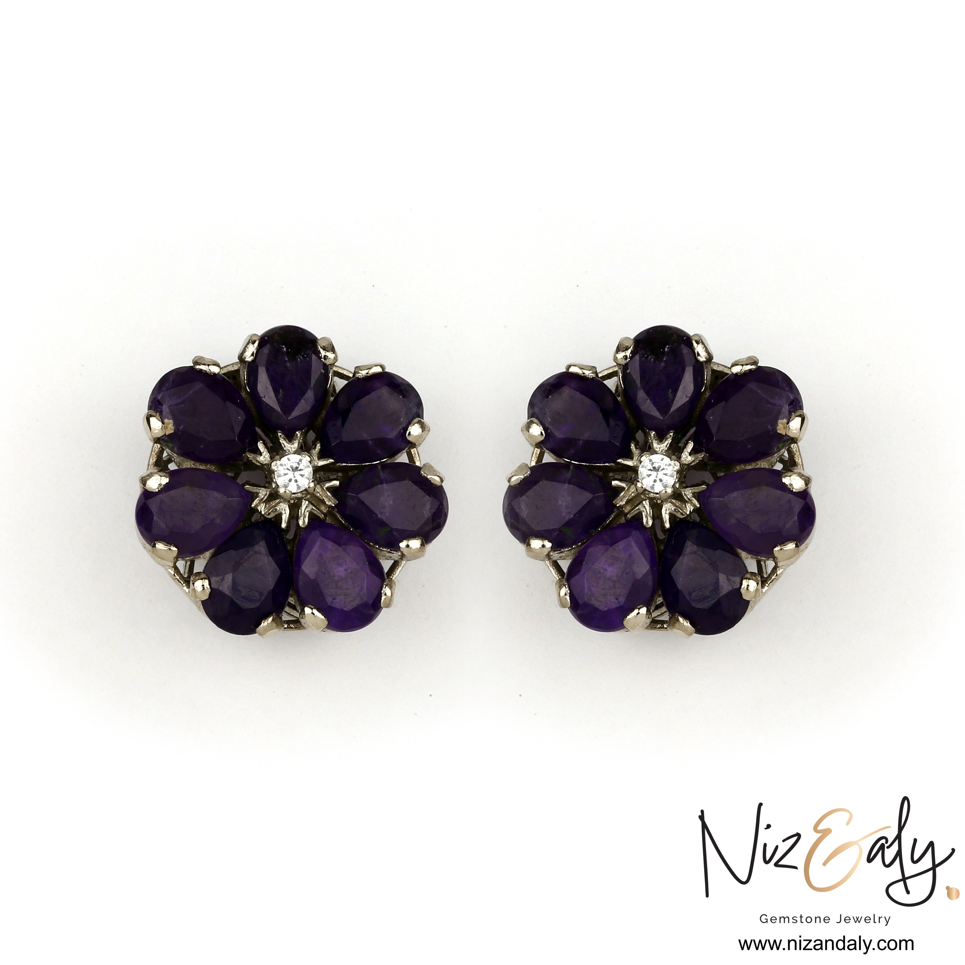 Amethyst Flower Ear Stud