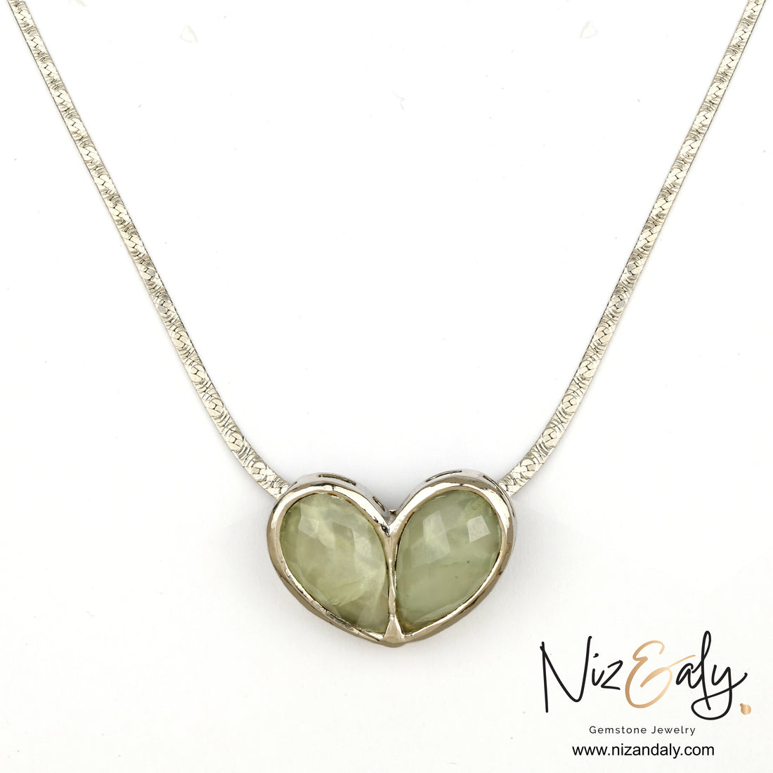 Twin Heart Prehnite  Pendant Necklace