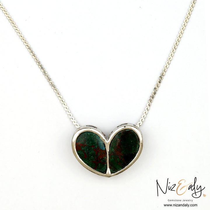Ruby Zoisite Heart Pendant Necklace
