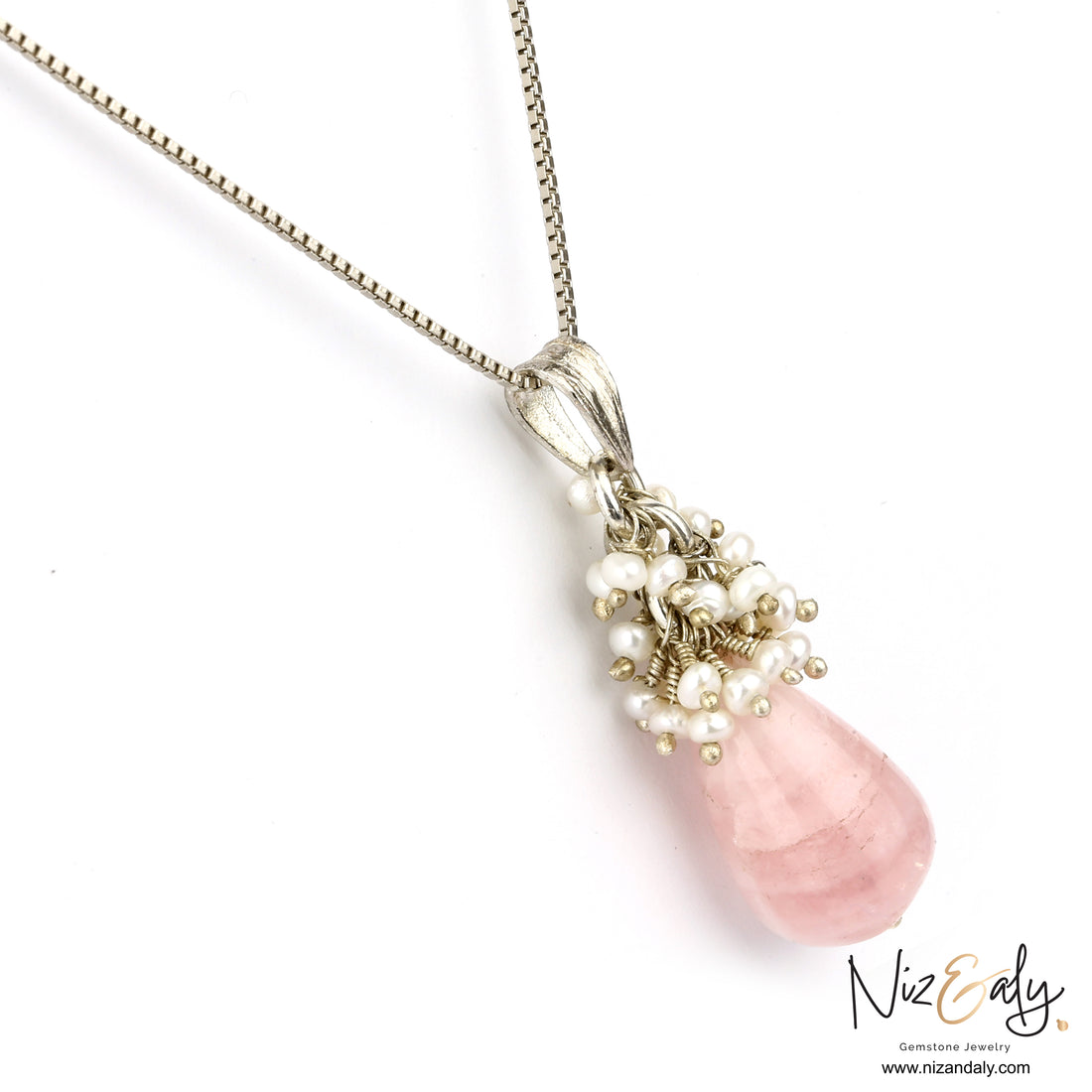 Rose Quartz and Dainty Pearl Drop Pendant