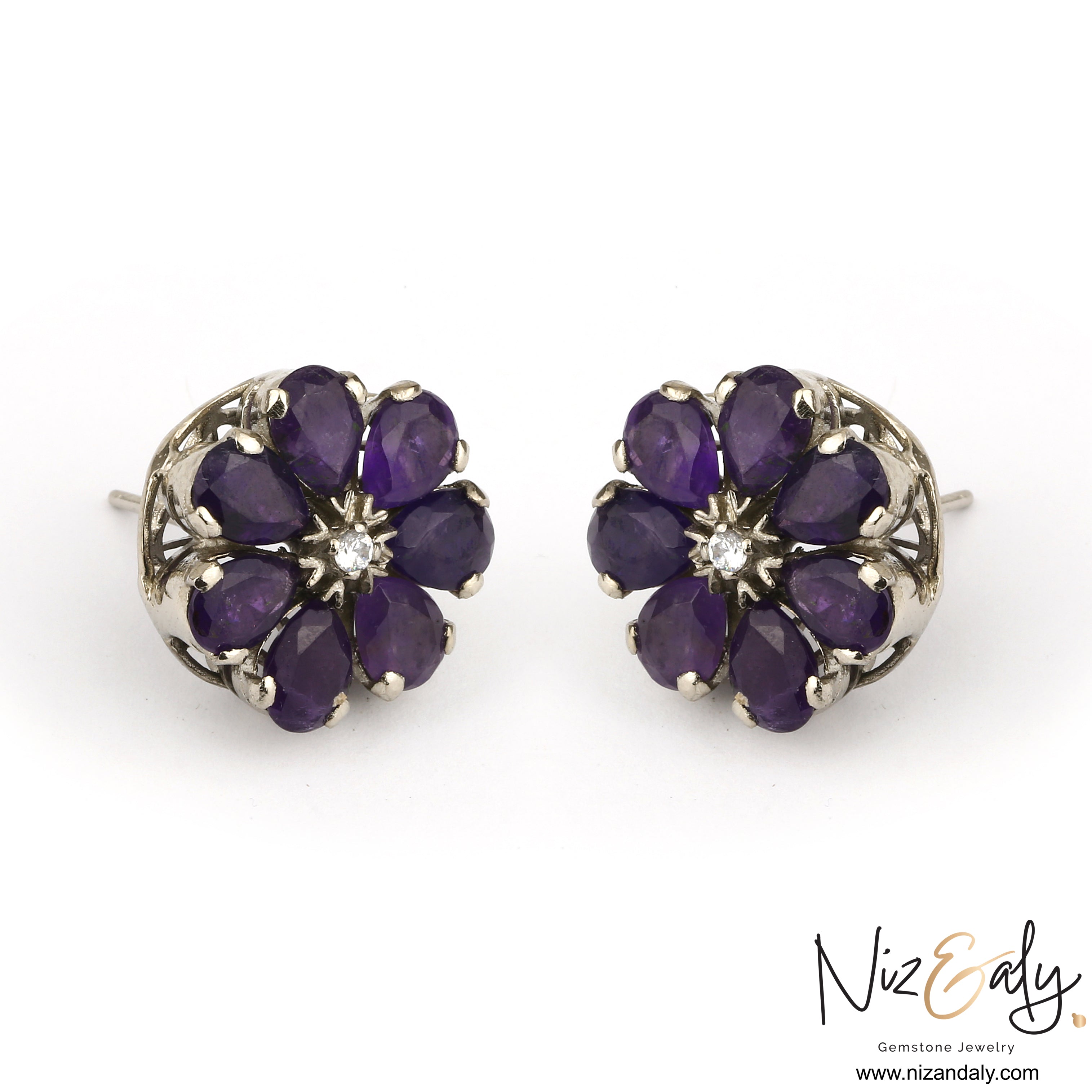 Amethyst Flower Ear Stud
