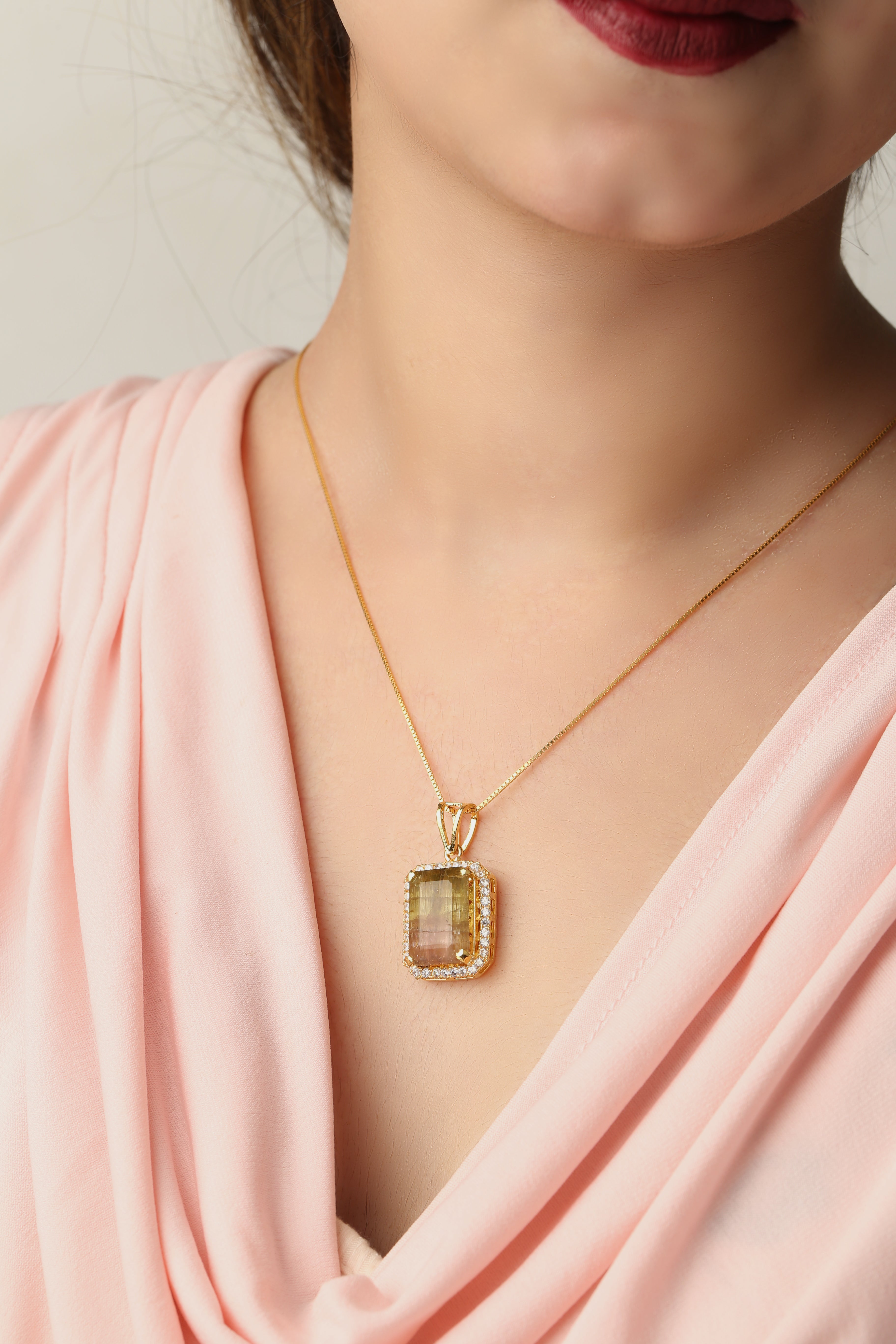 Natural Bi‑Color Watermelon Tourmaline Pendant Necklace
