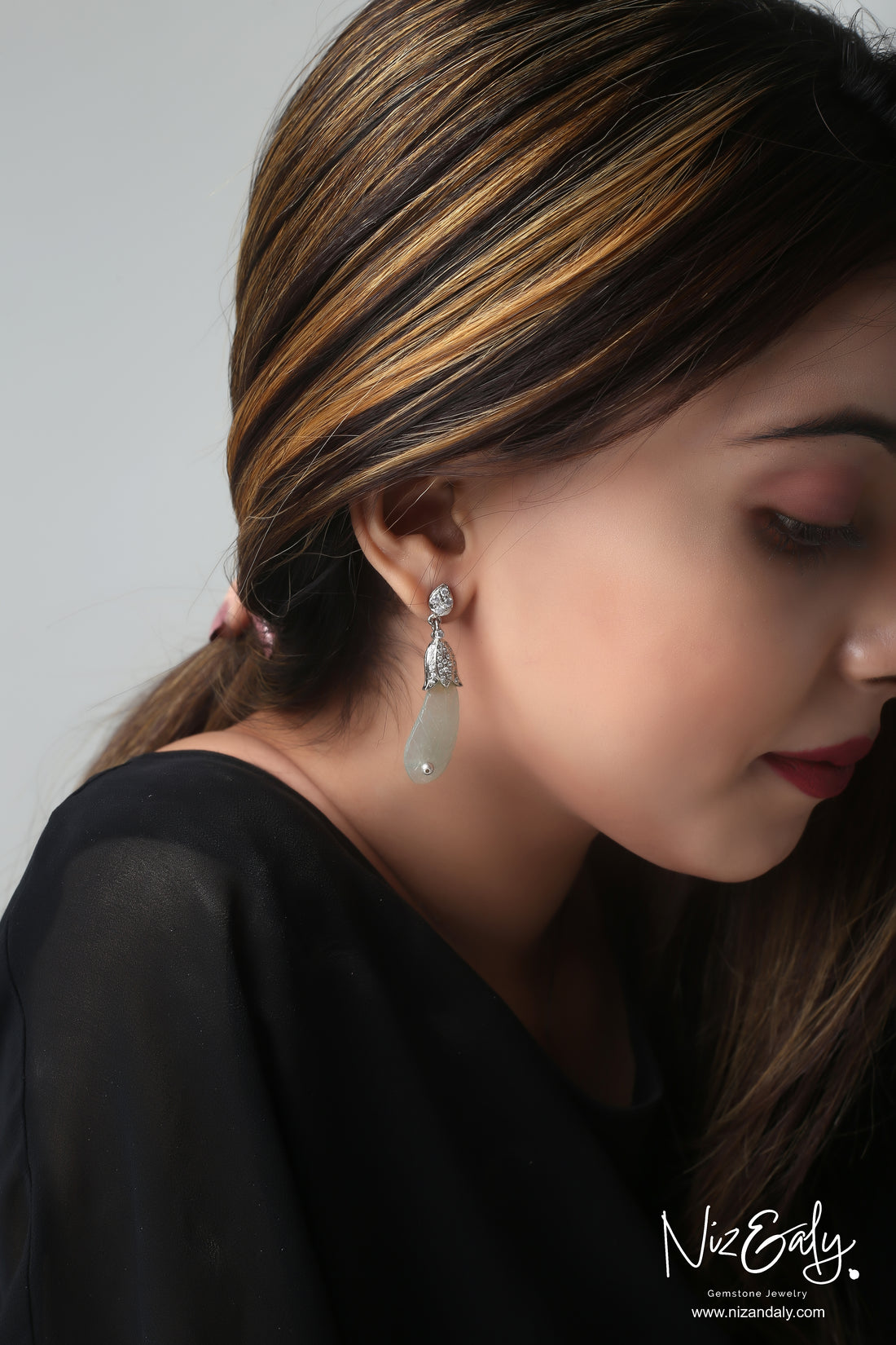 Carved Prehnite Ear Drops