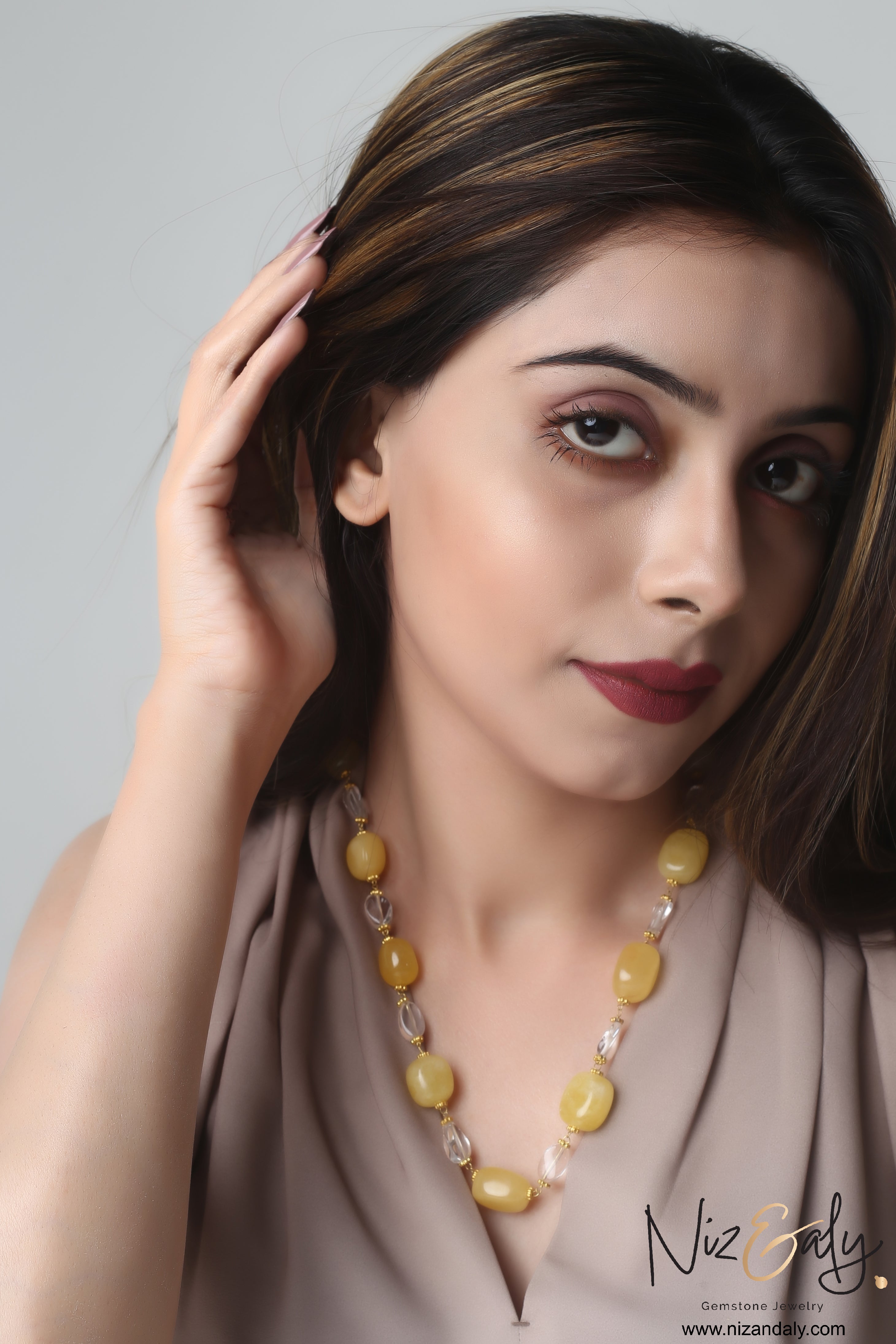 Natural Lemon Chiffon Jade and Icy Quartz Bead Necklace