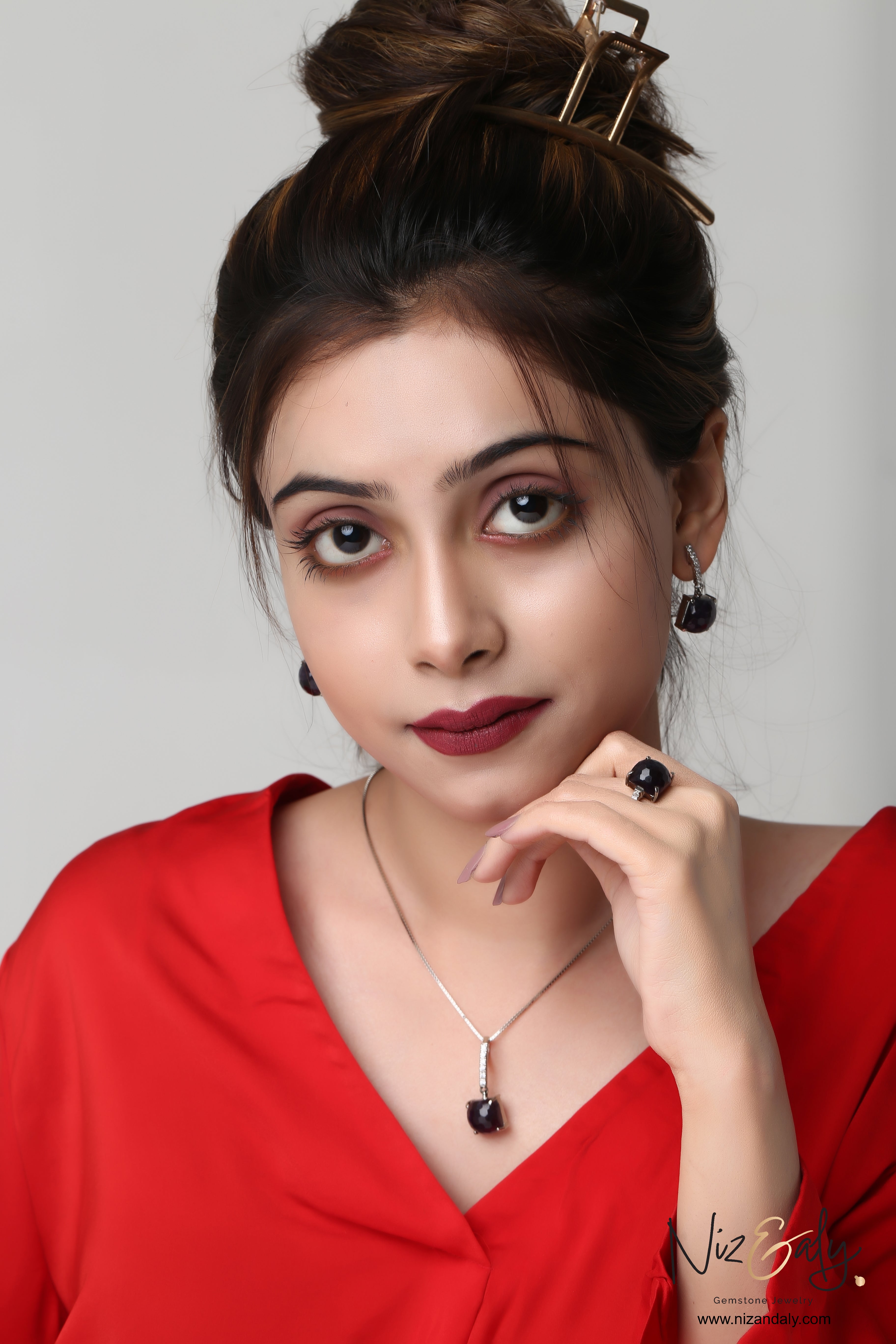 Square Dark Amethyst Drop Pendant Set