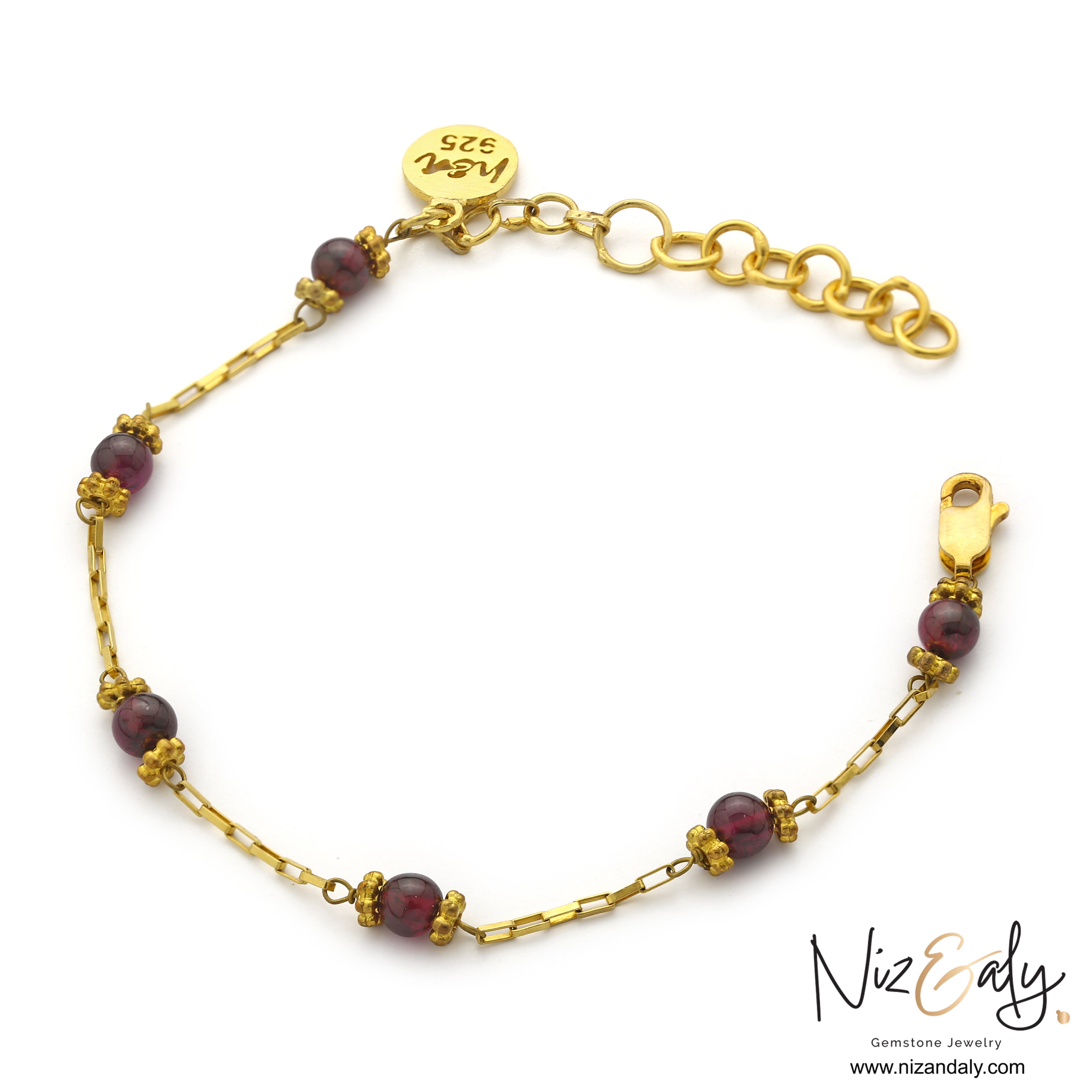 January birthstone bracelet with natural burgundy garnet stones
