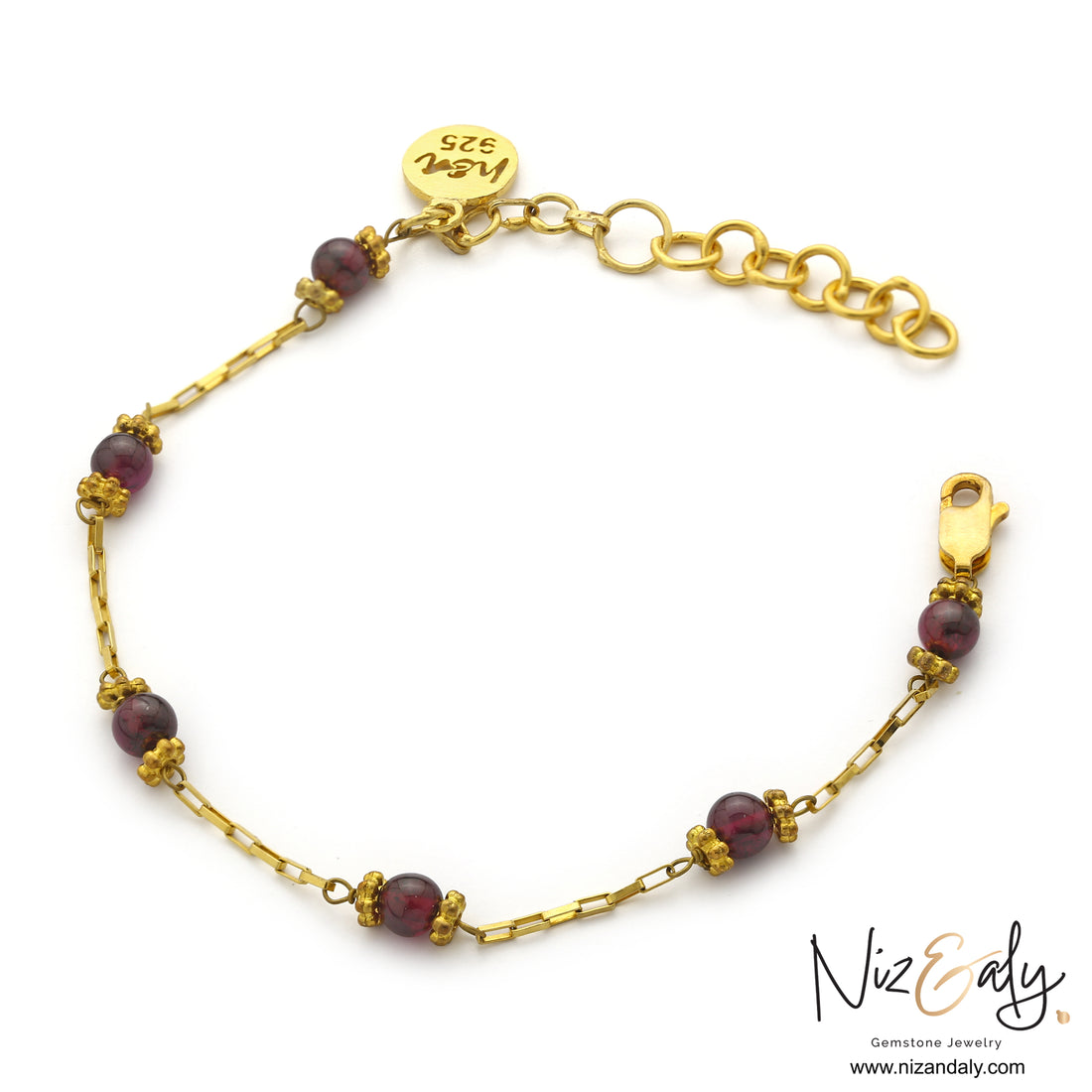 January birthstone bracelet with natural burgundy garnet stones