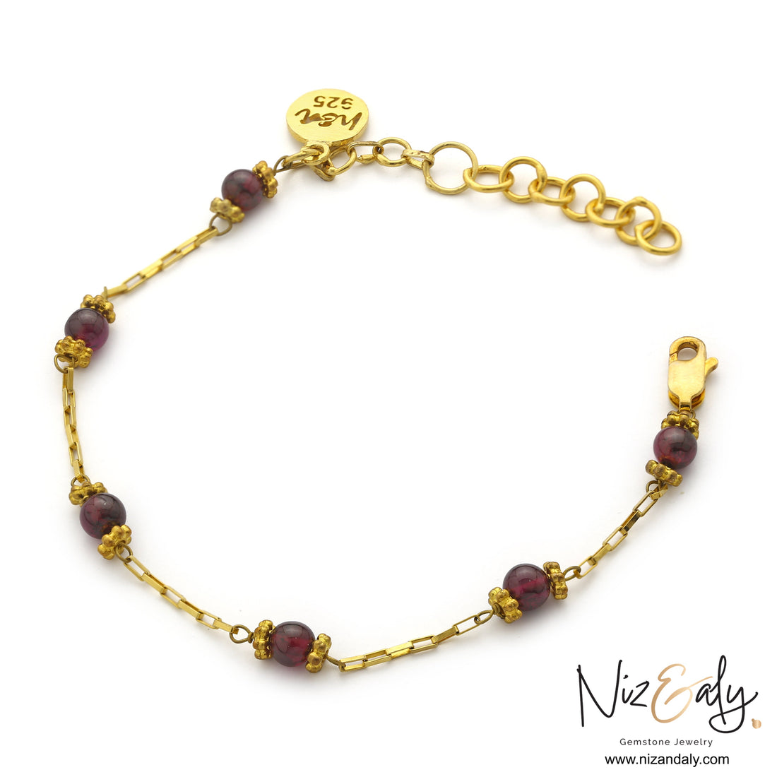 January birthstone bracelet with natural burgundy garnet stones