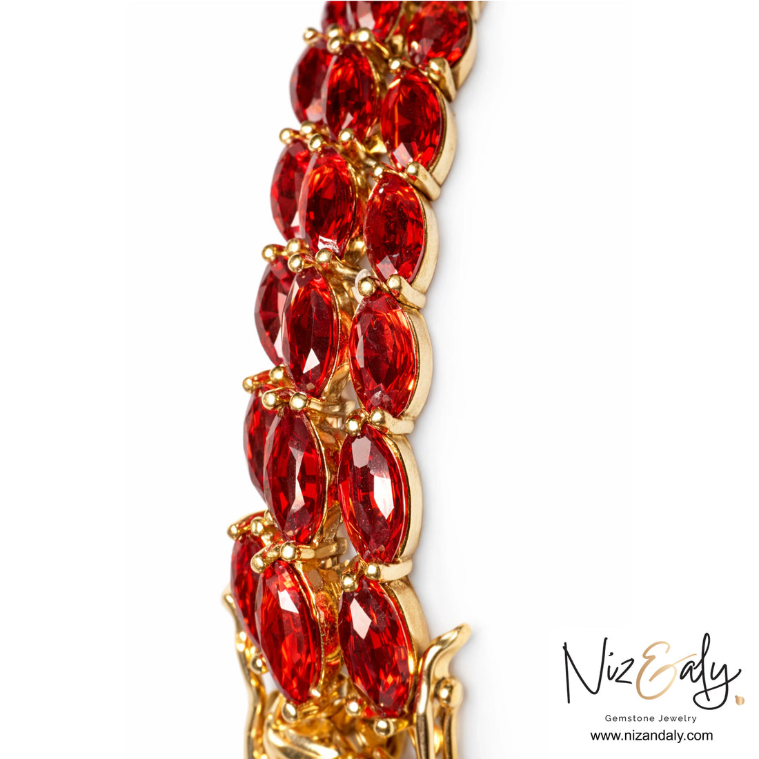 Marquise cut garnet bracelet with 93 natural rhodolite garnet stones