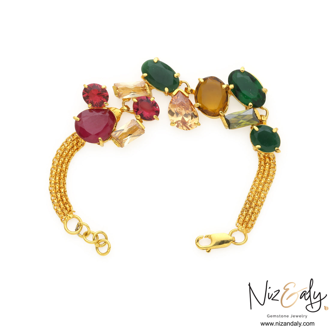 Multi stone bracelet with pear shaped composite ruby centerpiece