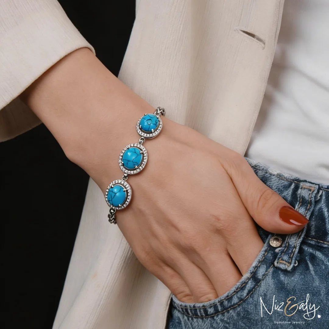Turquoise Blue Howlite Bracelet – Blue Healing Crystal Beaded Jewelry