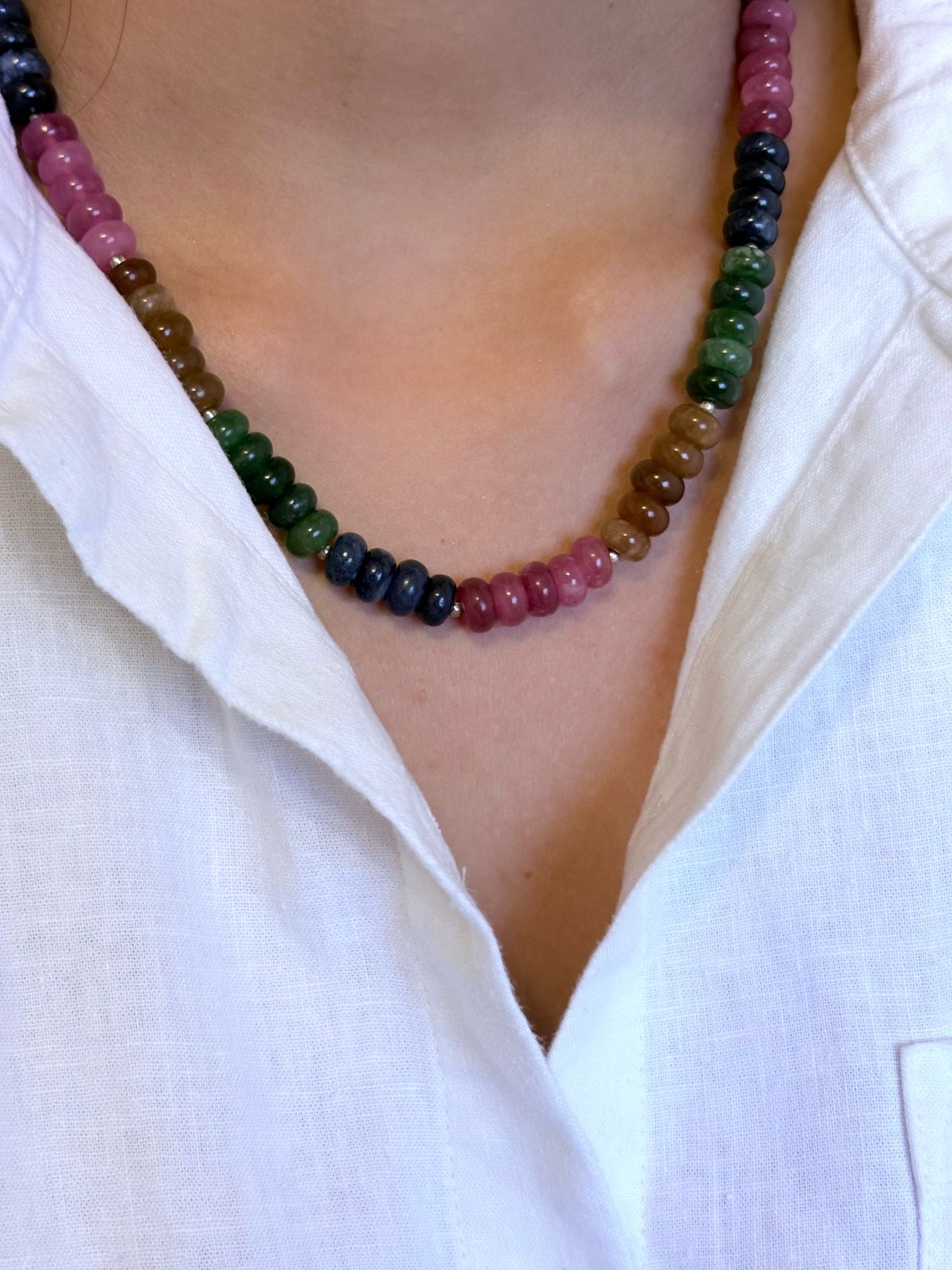 Multicolored  Natural Jade Quartz Necklace