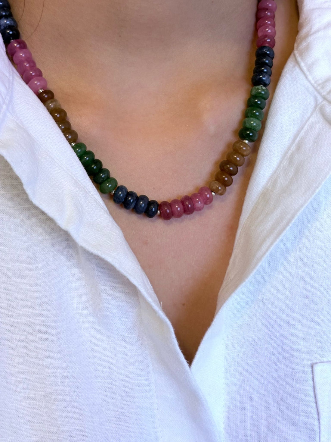 Multicolored  Natural Jade Quartz Necklace