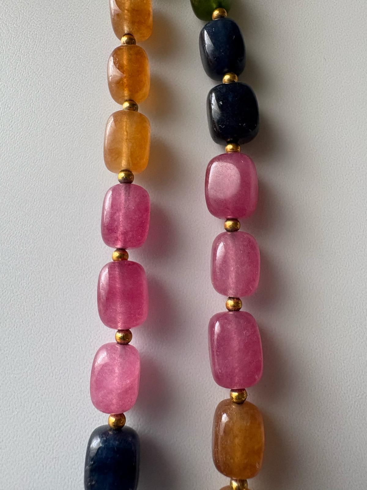 Multicolored Rectangular  Natural Jade  Quartz Necklace