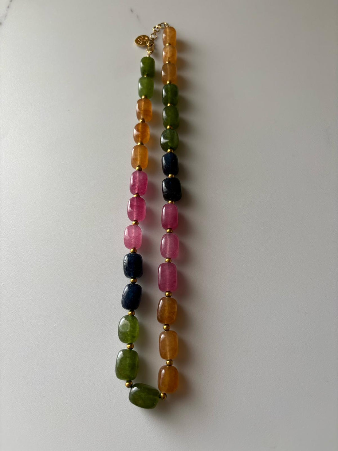 Multicolored Rectangular  Natural Jade  Quartz Necklace