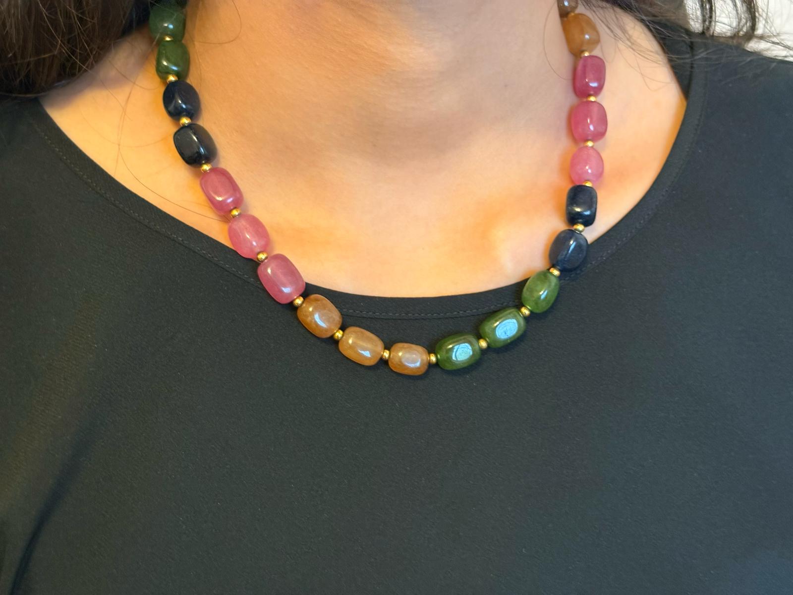 Multicolored Rectangular  Natural Jade  Quartz Necklace