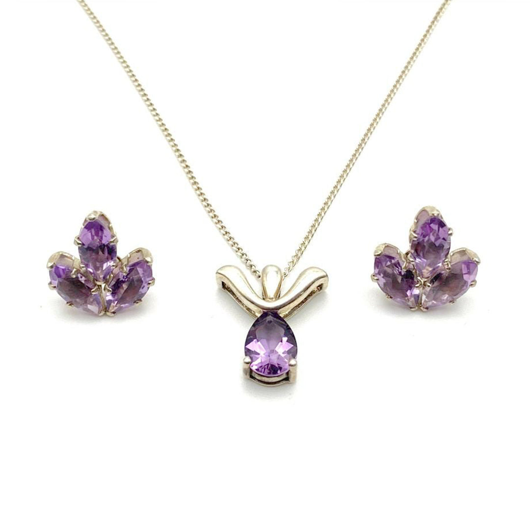 Tulip Design Amethyst Pendant Set