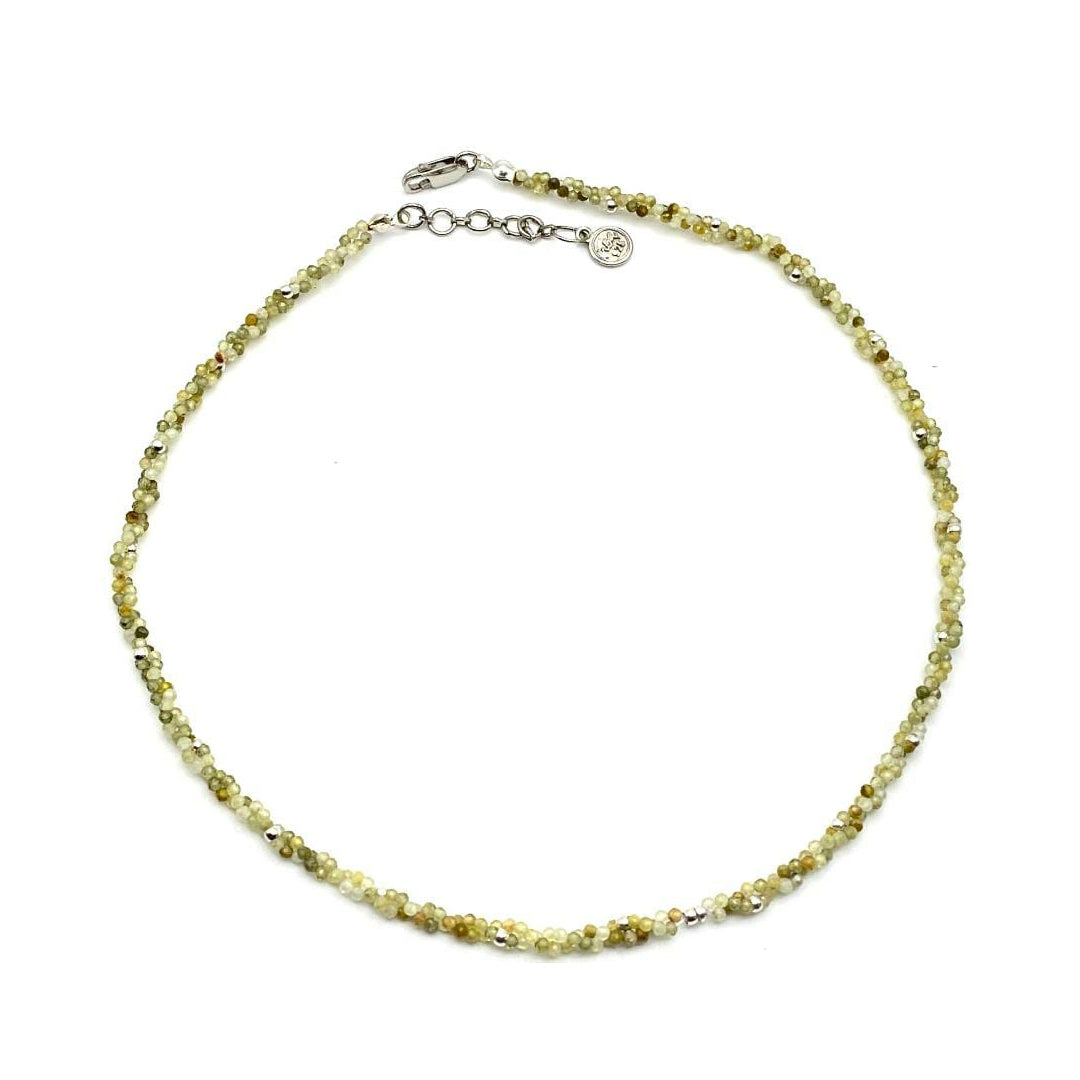 Dainty 2 Strings Green Peridot 0.07 mm Size Faceted Twisted Beads Strands Necklace