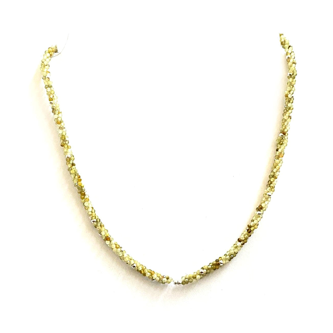 Dainty 3 Strings Green Peridot 0.07 mm Size Faceted Twisted Beads Strands Necklace