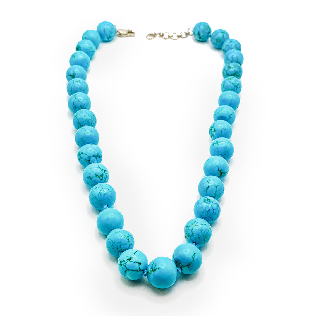 Hand-Knotted  Howlite Turquoise-Colored Cabochon Choker