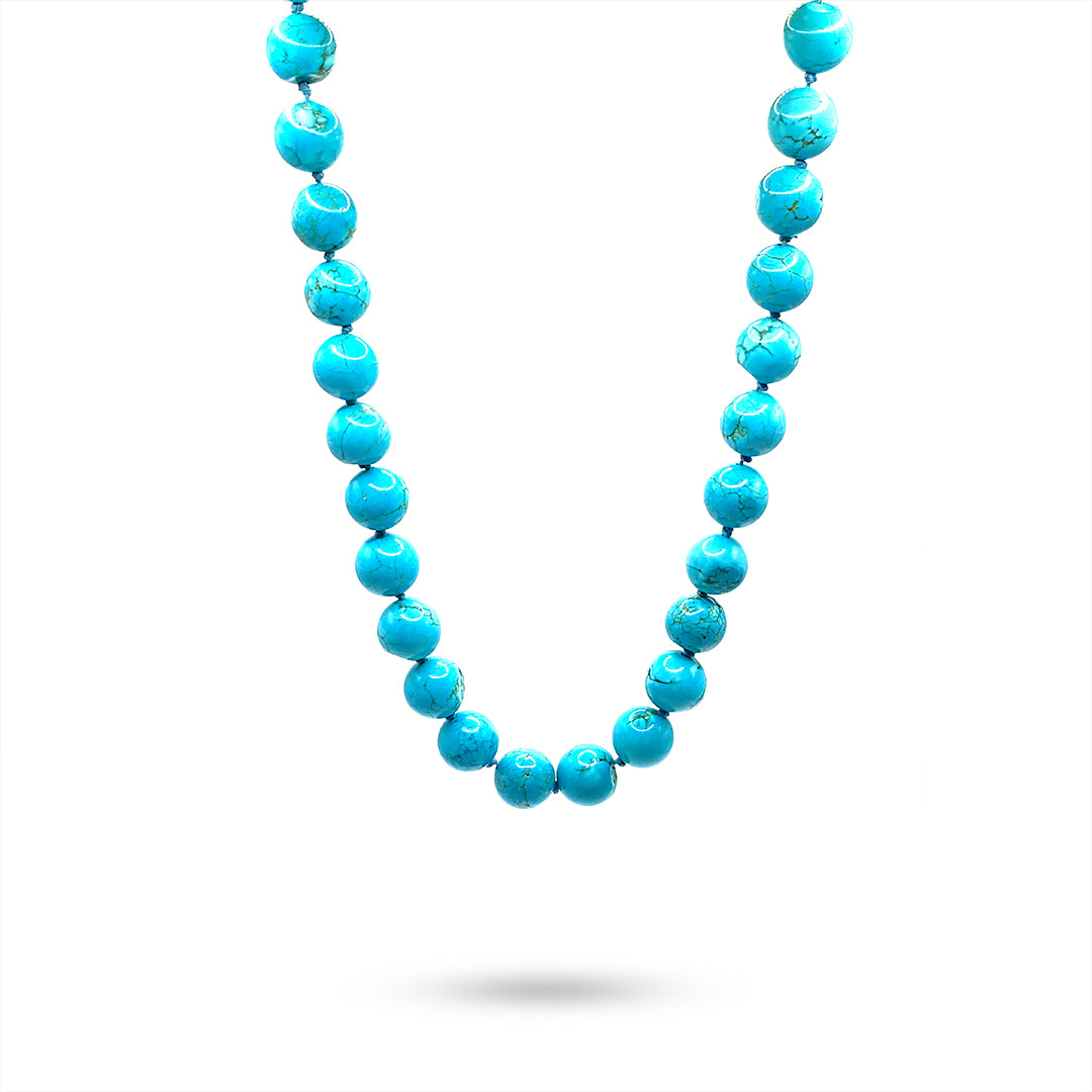 Hand-Knotted  Howlite Turquoise-Colored Cabochon Choker