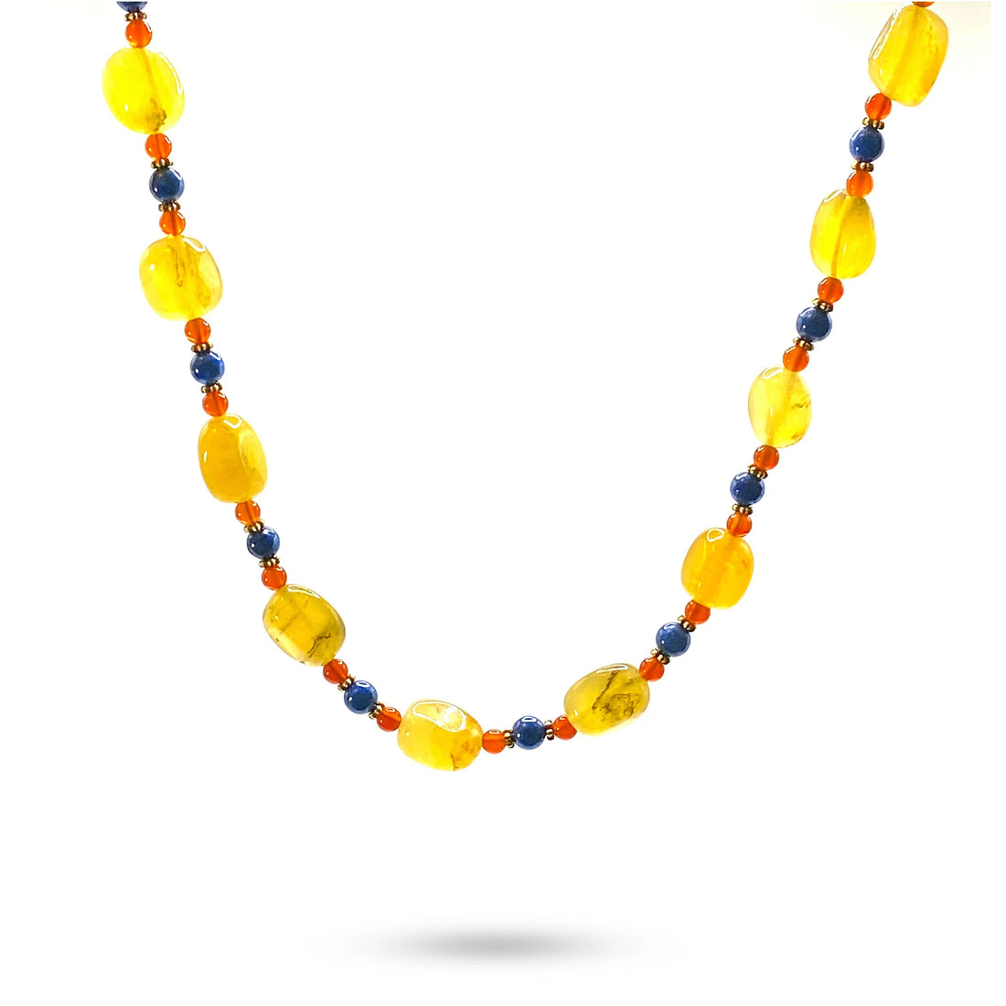Trio Yellow Agate, Carnelian and Lapis  Necklace