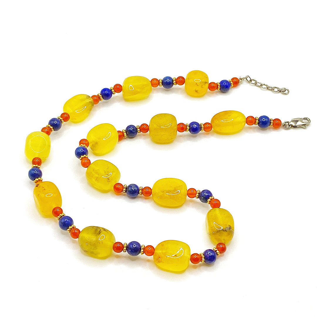 Trio Yellow Agate, Carnelian and Lapis  Necklace