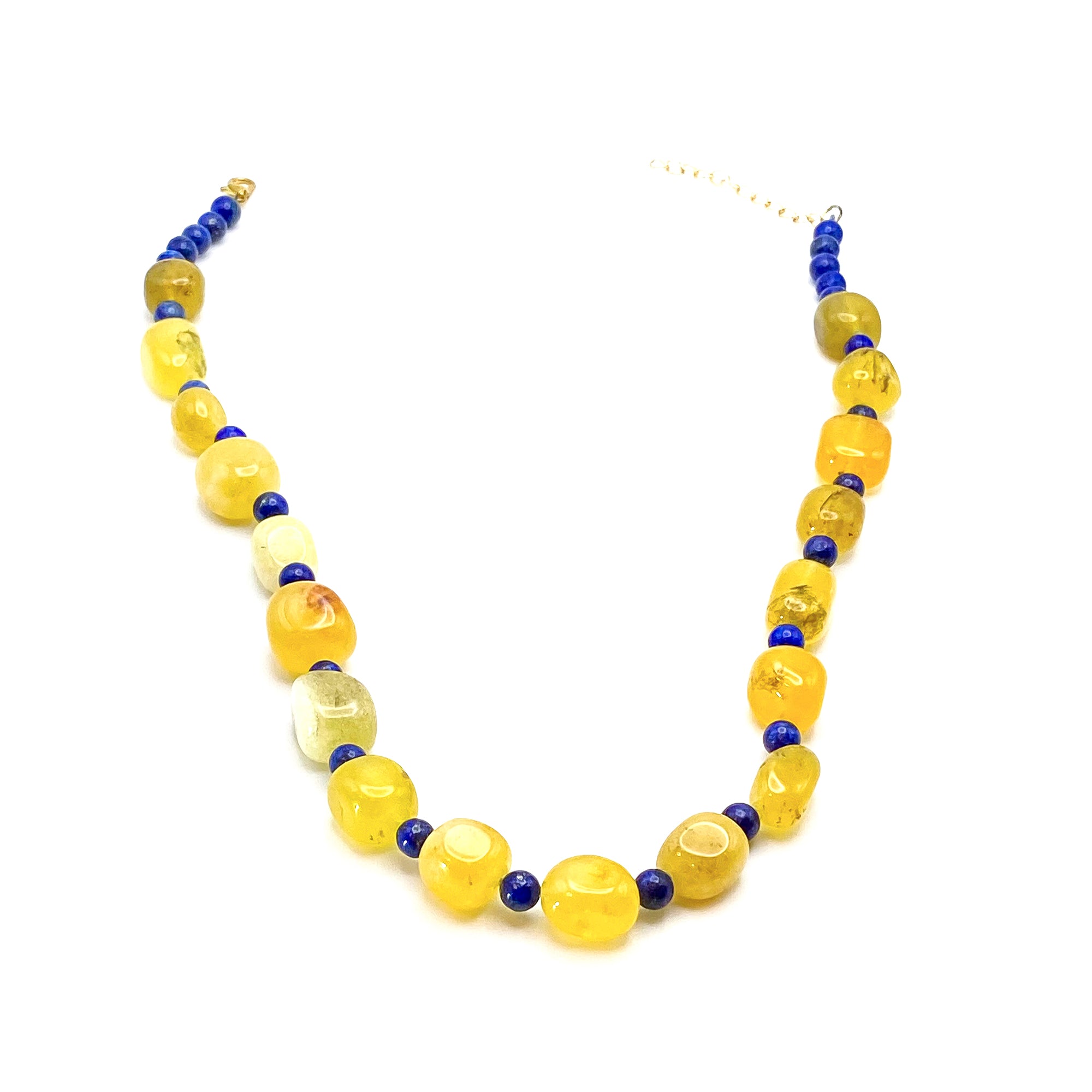 Yellow Agate and Blue Lapiz Necklace