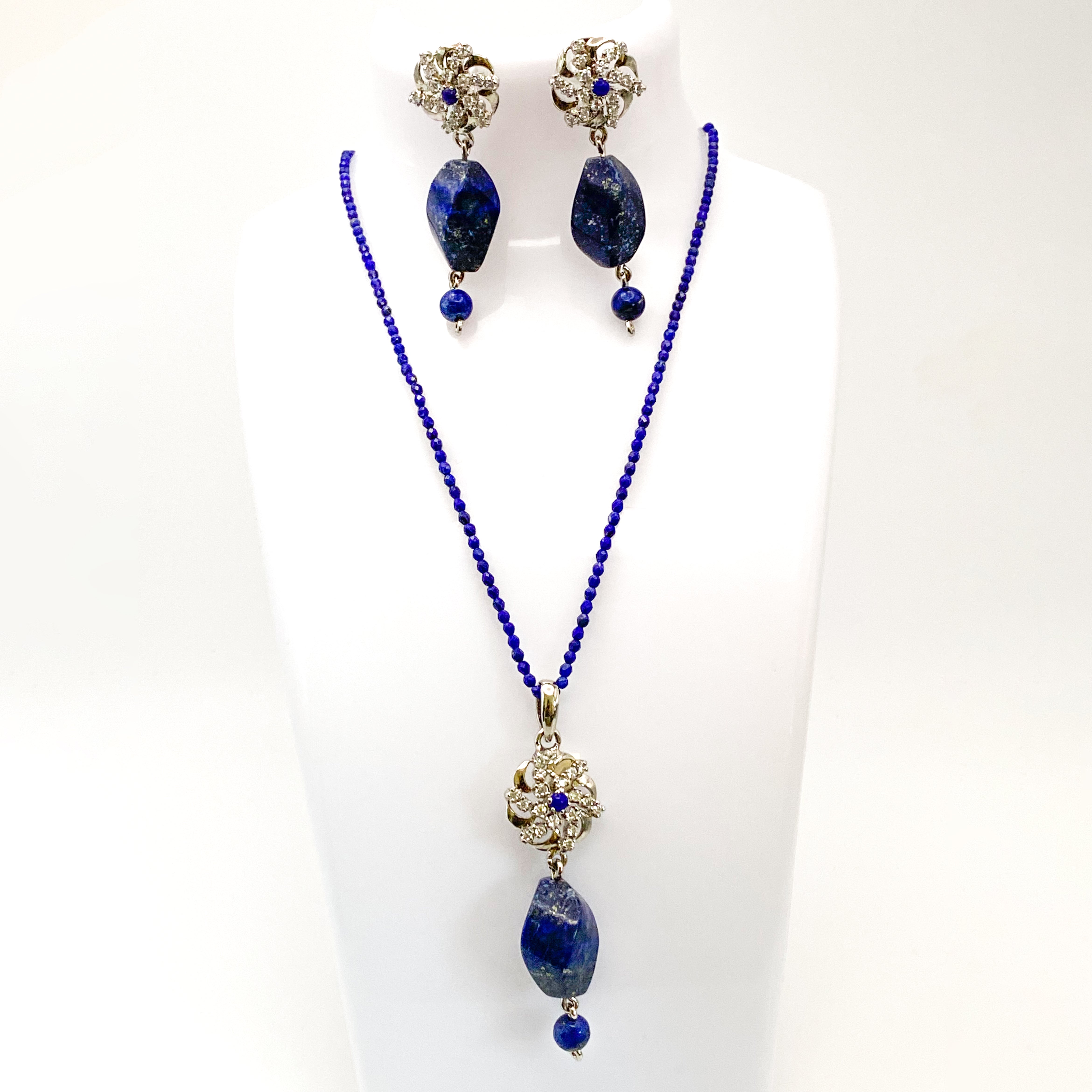 Lapis Locket in Dainty Faceted  Lapis String