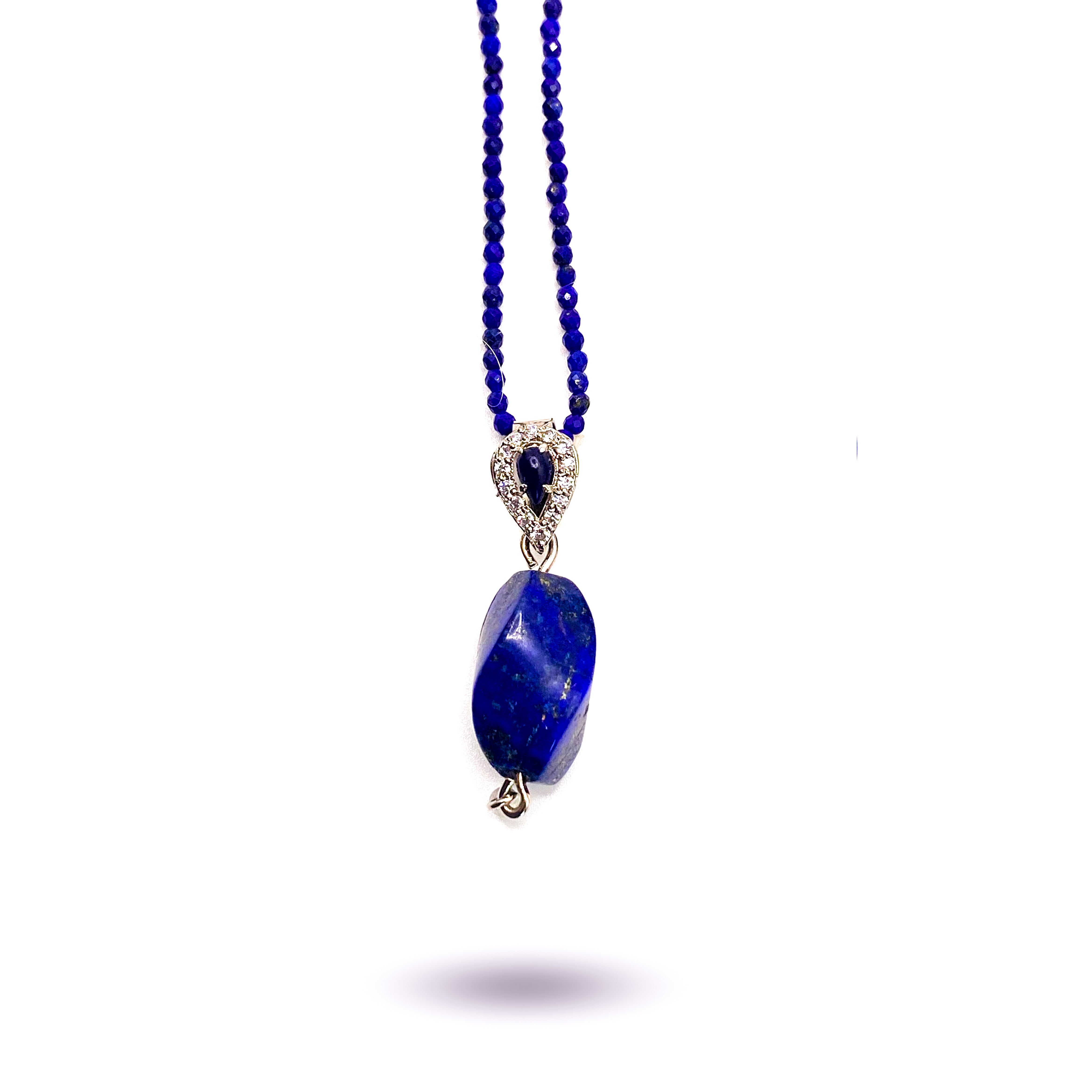 Tear Drop Lapis Drop Pendant Set in Dainty Lapis String