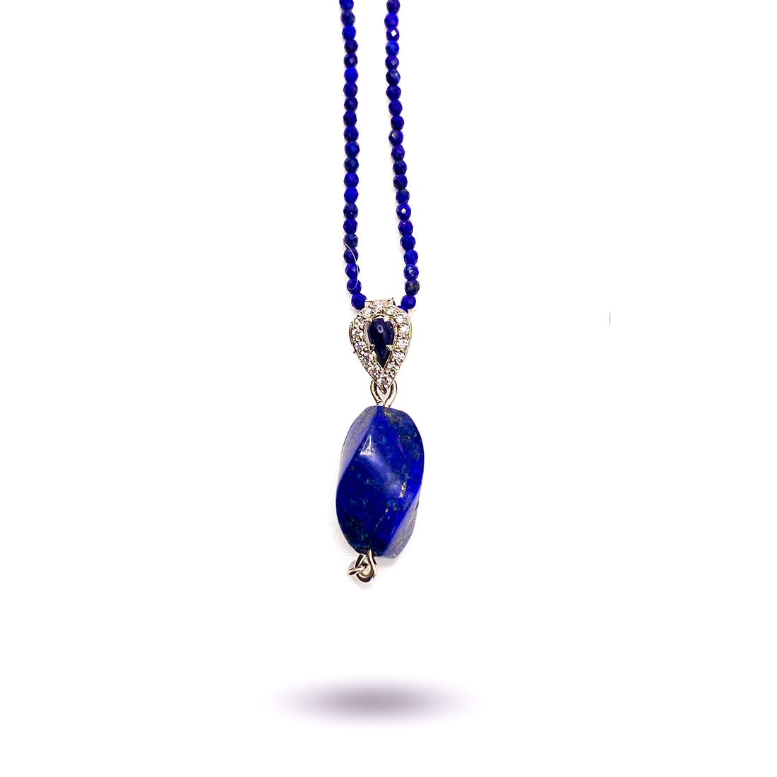 Tear Drop Lapis Drop Pendant Set in Dainty Lapis String