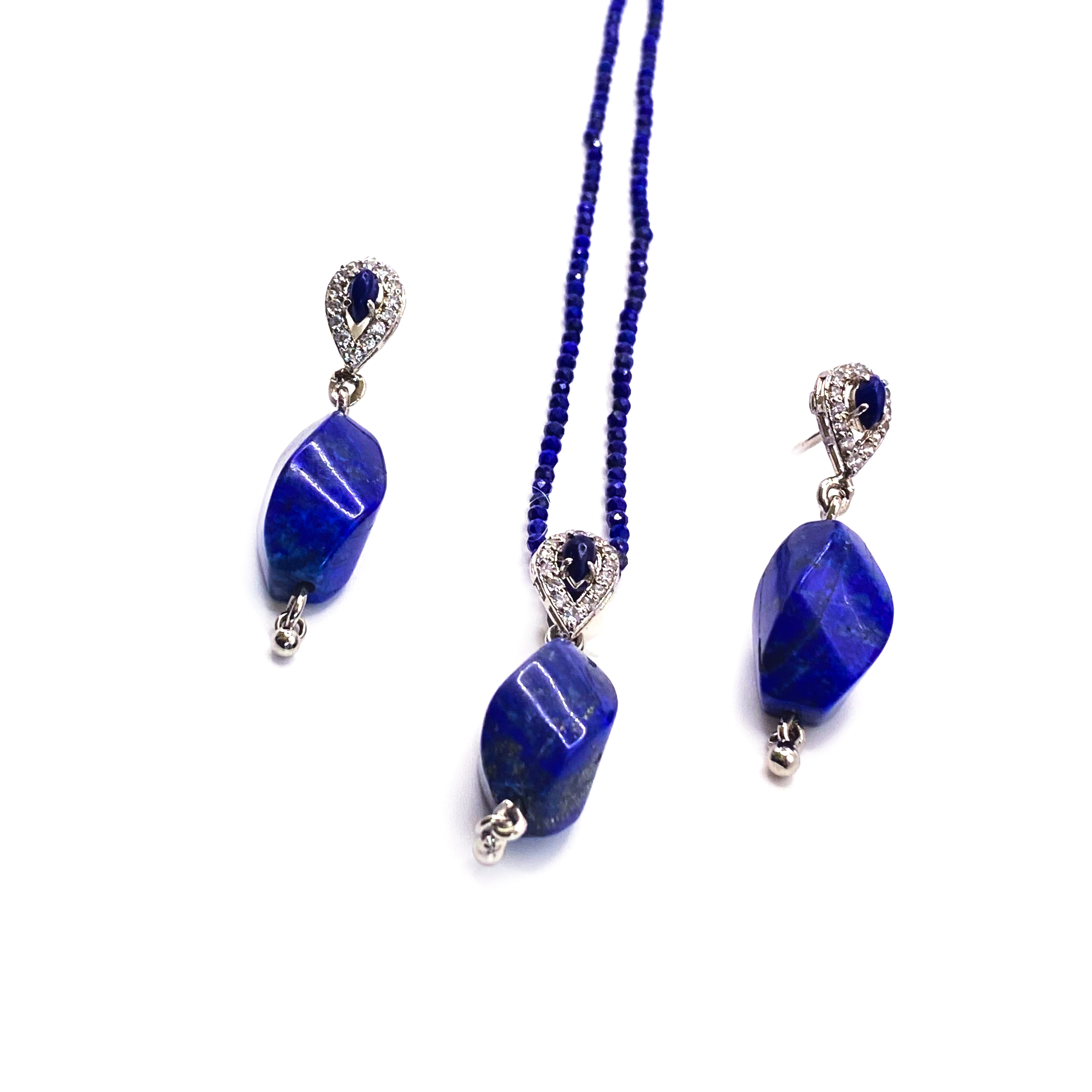 Tear Drop Lapis Drop Pendant Set in Dainty Lapis String