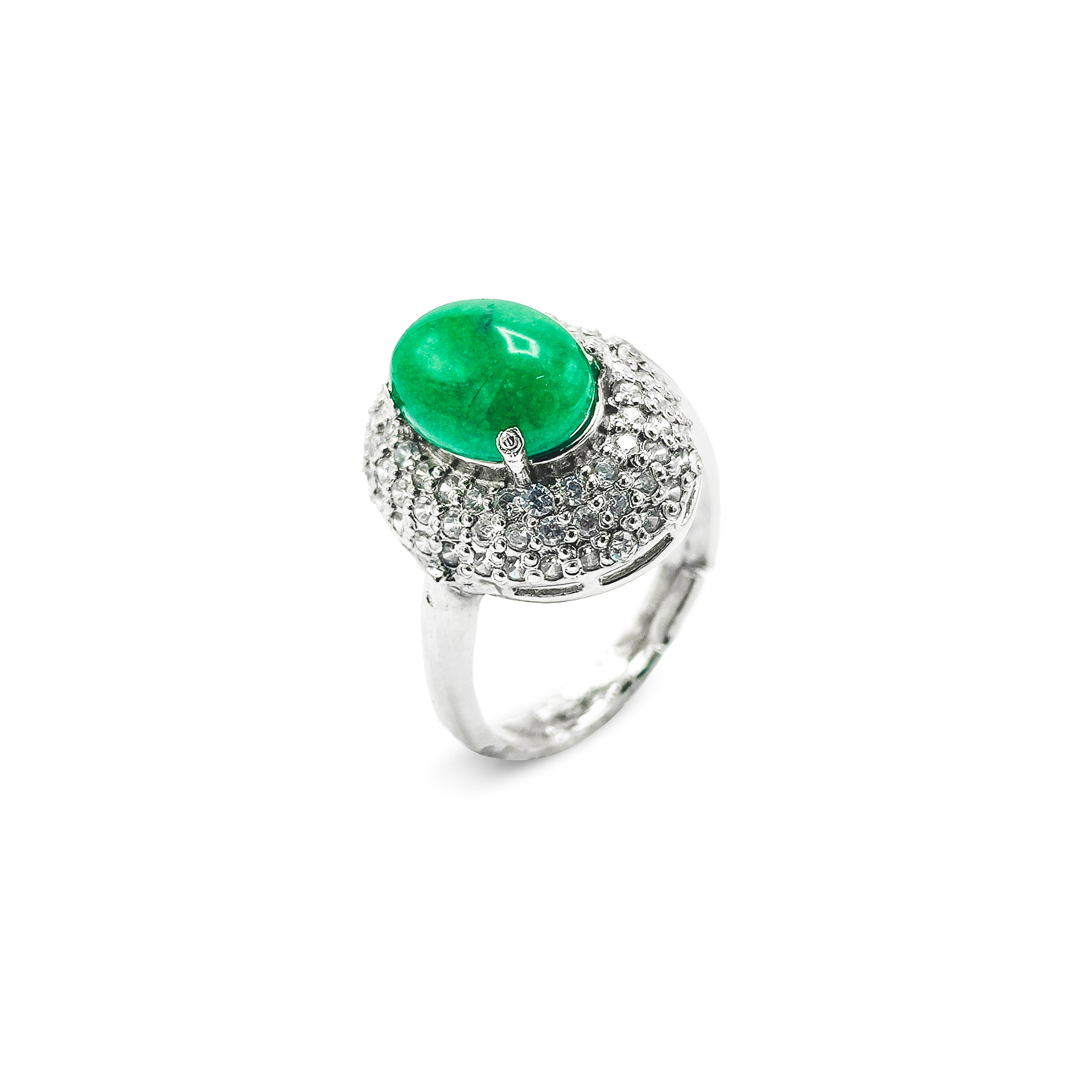 Intricate Green Jade Ear Stud and Ring