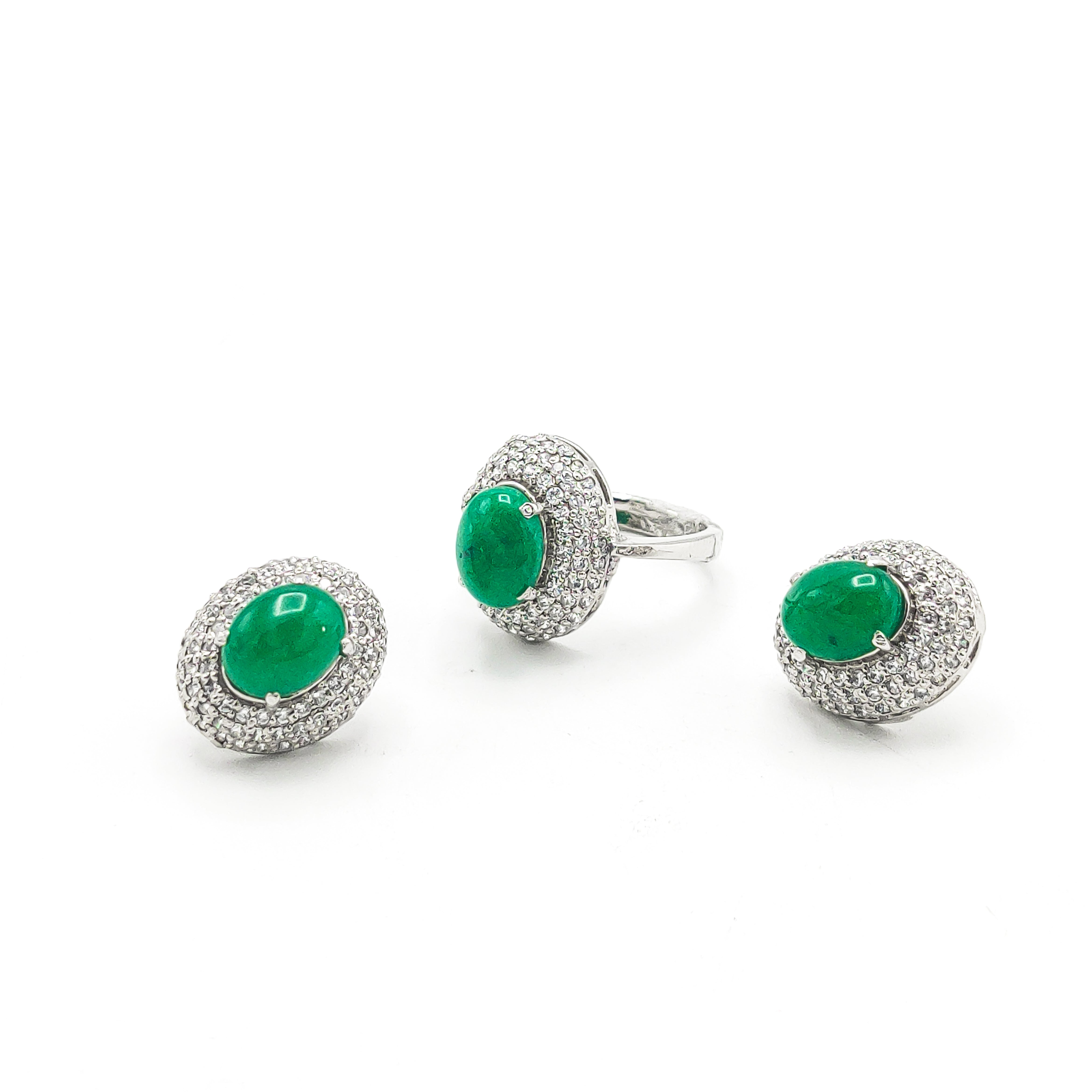 Intricate Green Jade Ear Stud and Ring