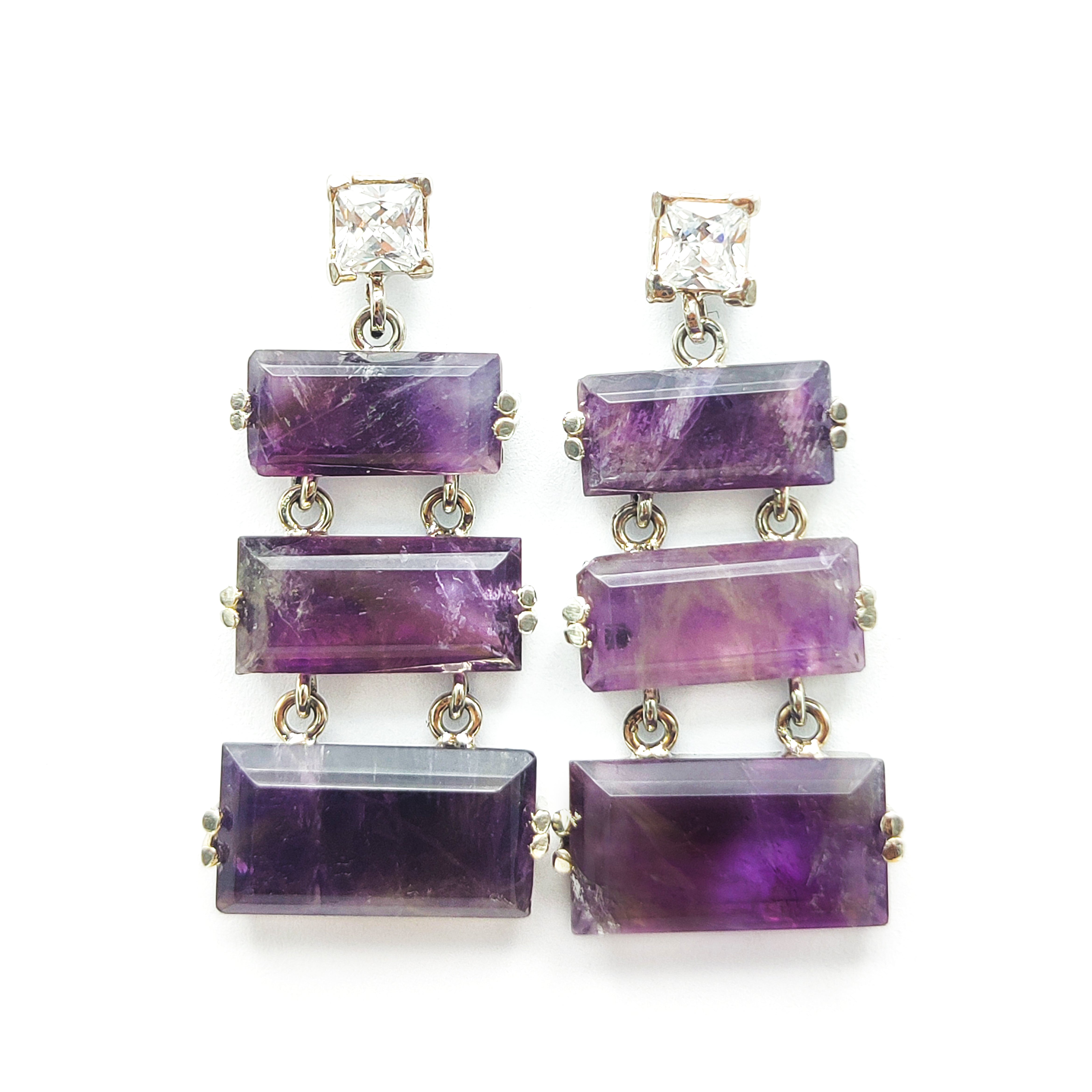 Tiered Rectangle Amethyst Drop Earing