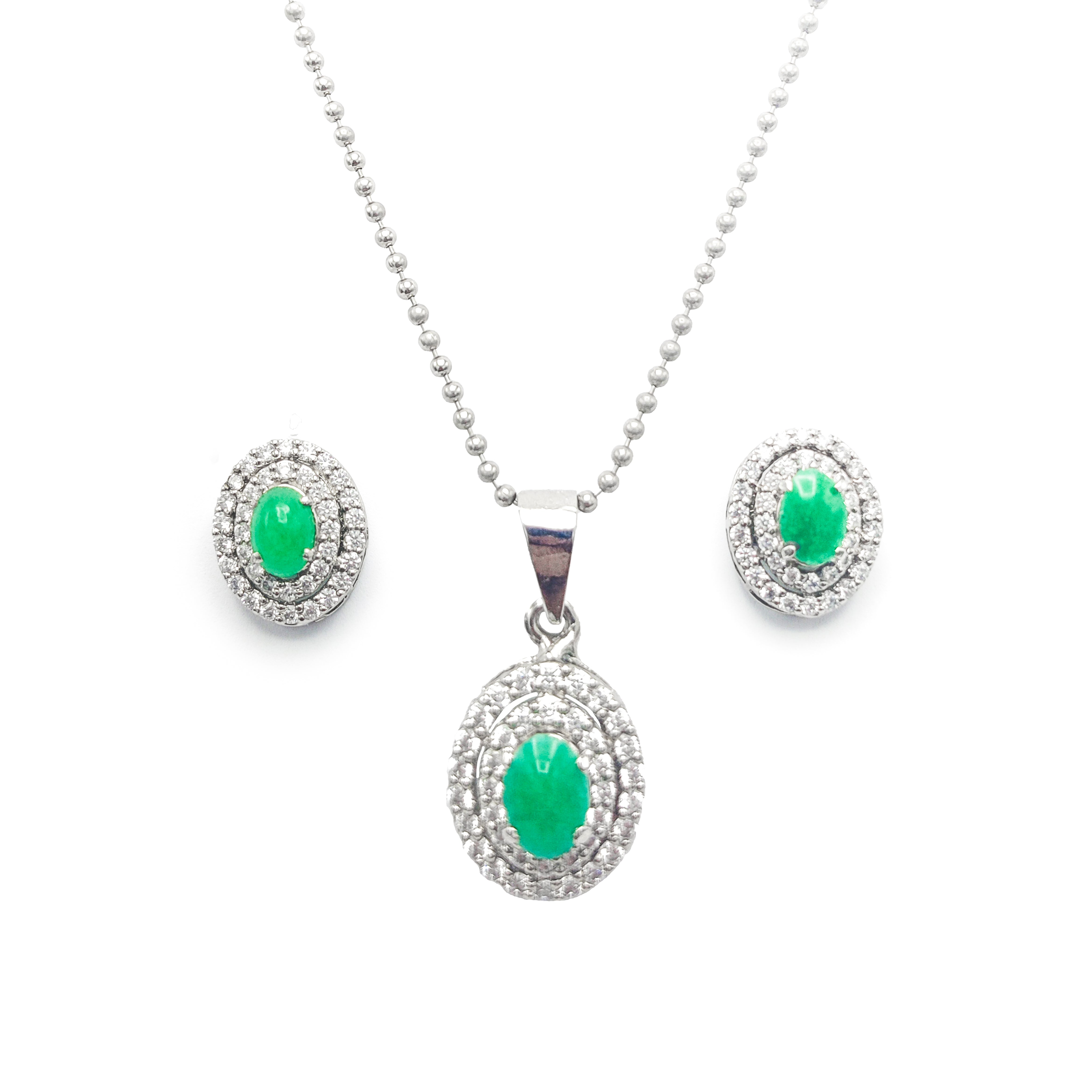 Round Jade and cubic zirconia set