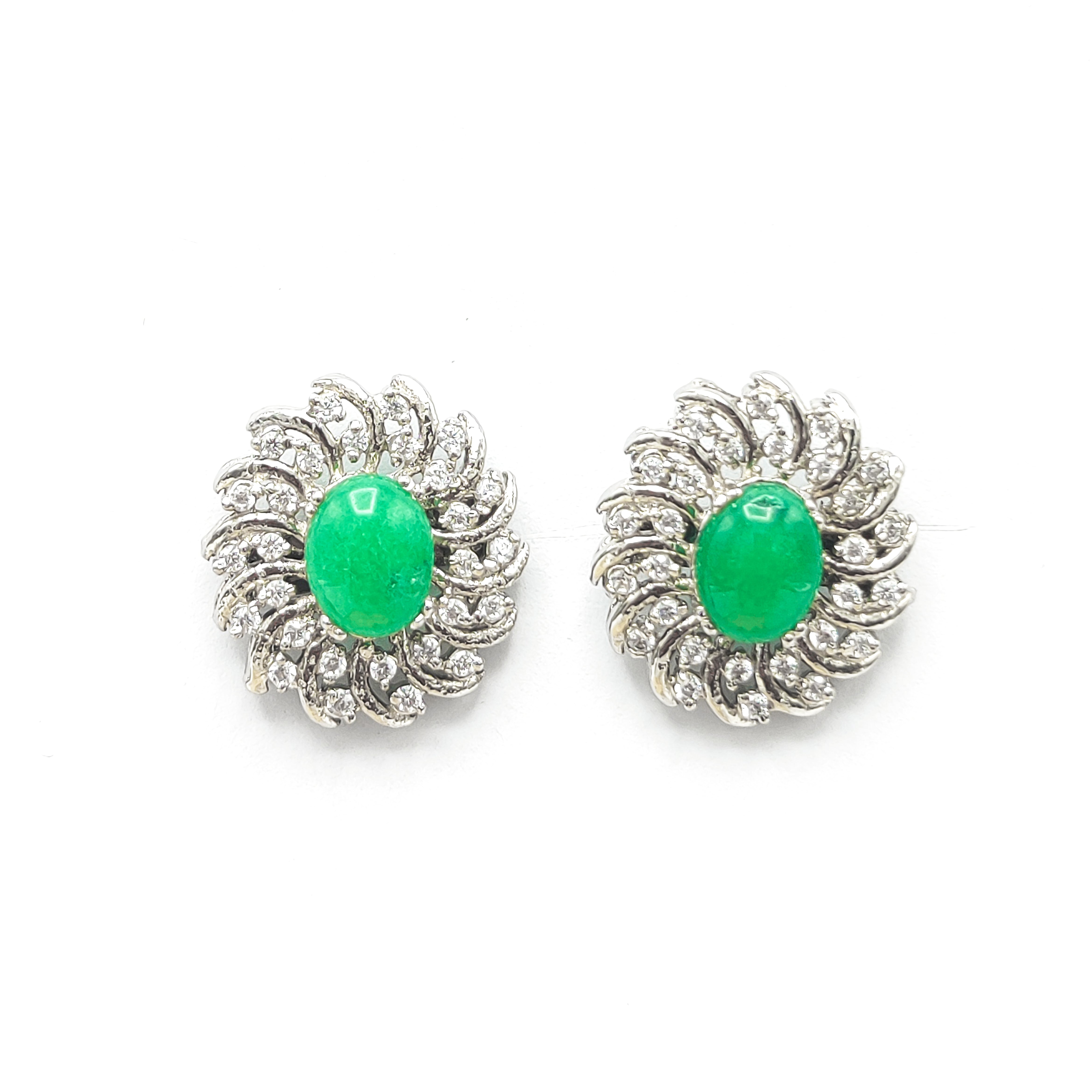 Green Jade Ear Stud with Cubic Zirconia