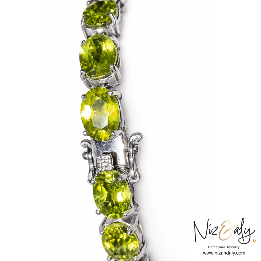 Sterling silver peridot bracelet with 21 oval gemstones