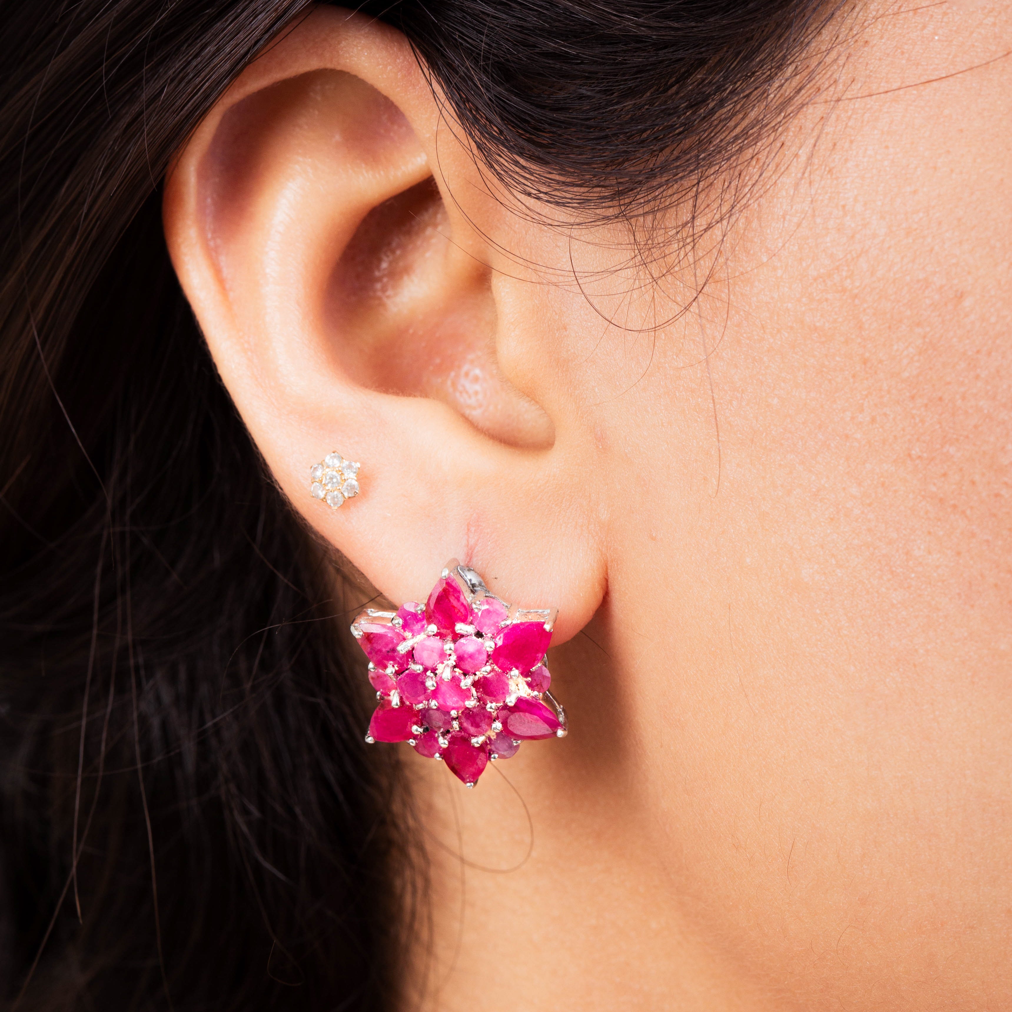 Marquise Cut Natural Ruby Star Stud