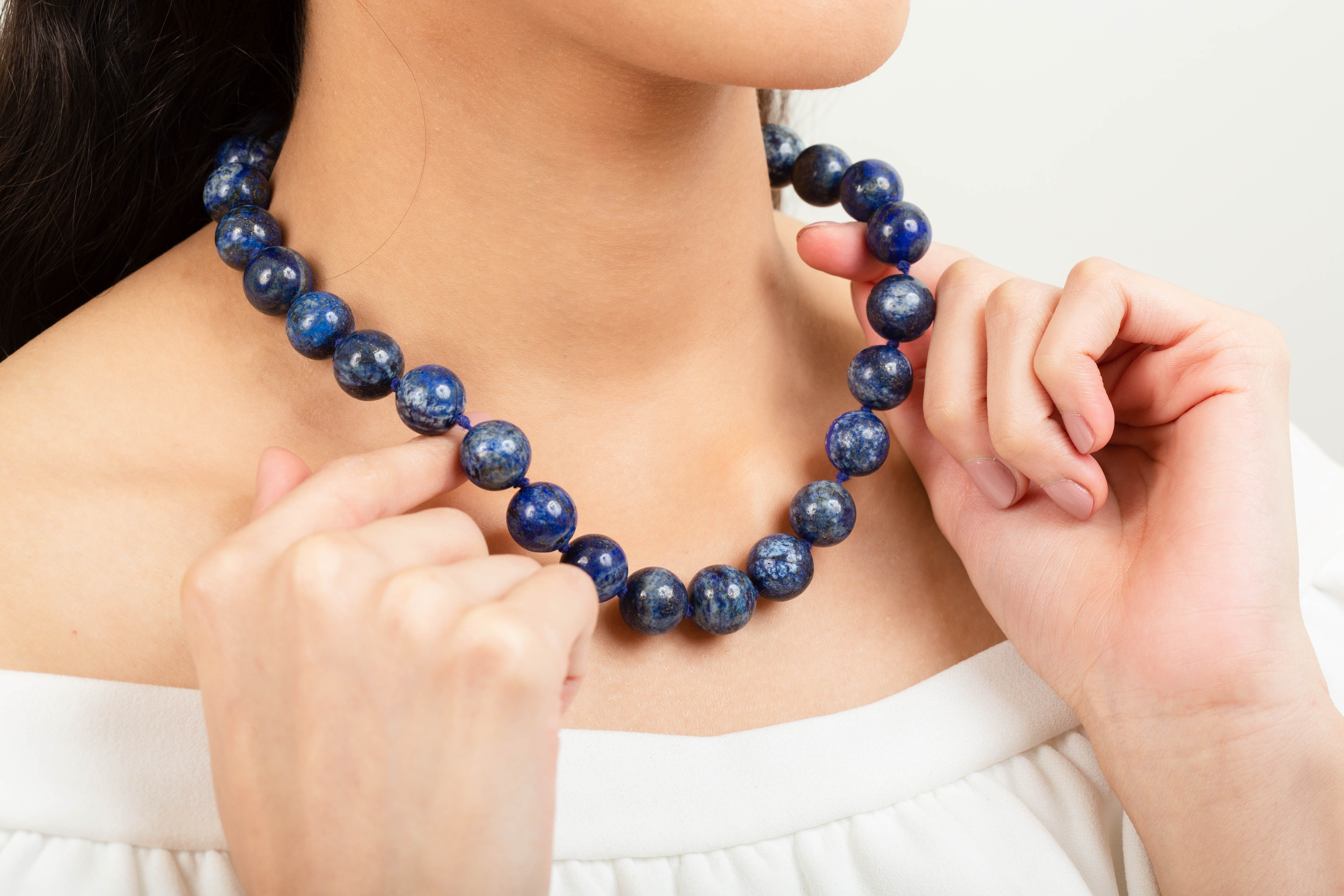 Individually  Hand Knotted Lapis Lazuli Beaded Necklace